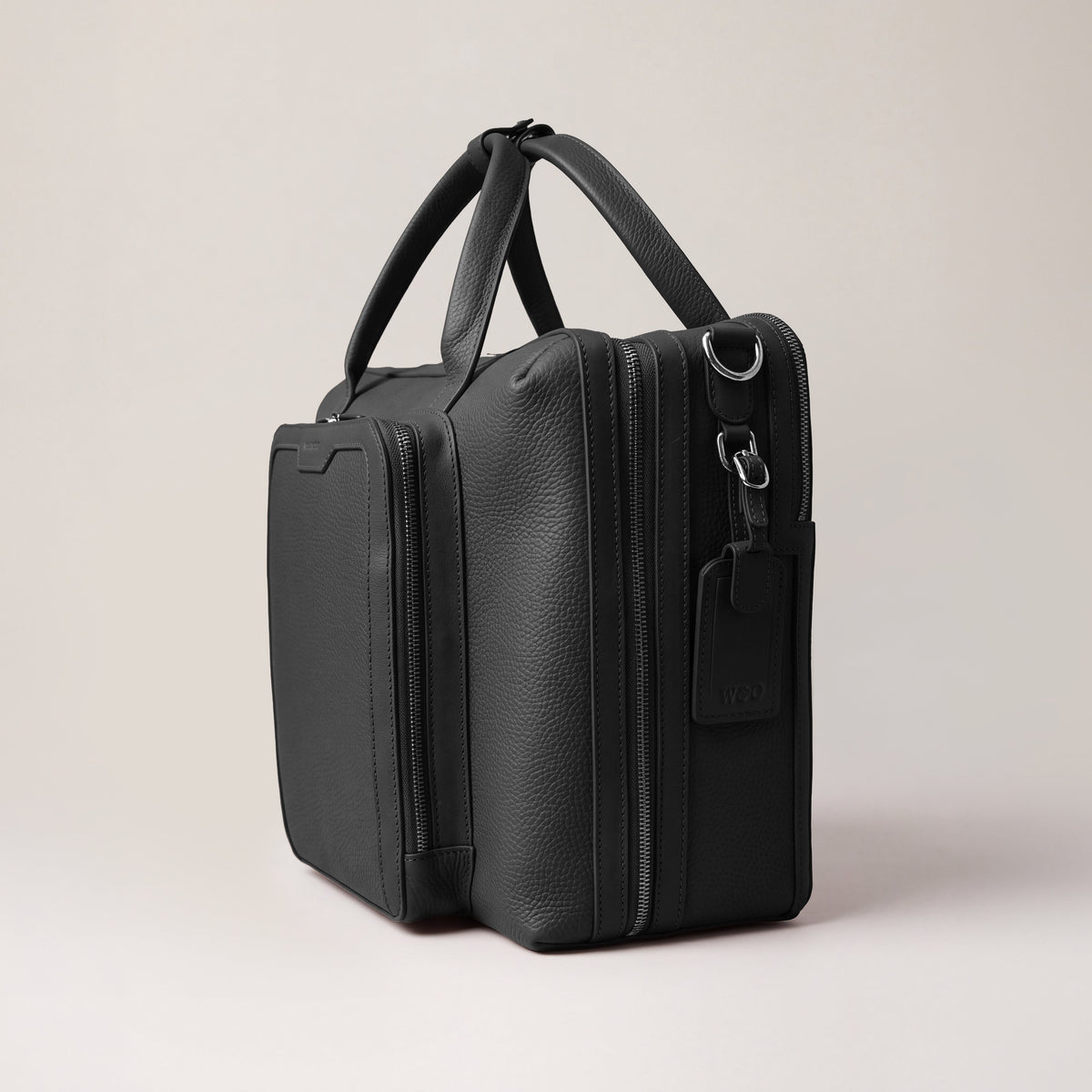 Leather laptop briefcase| #color_Jet Black