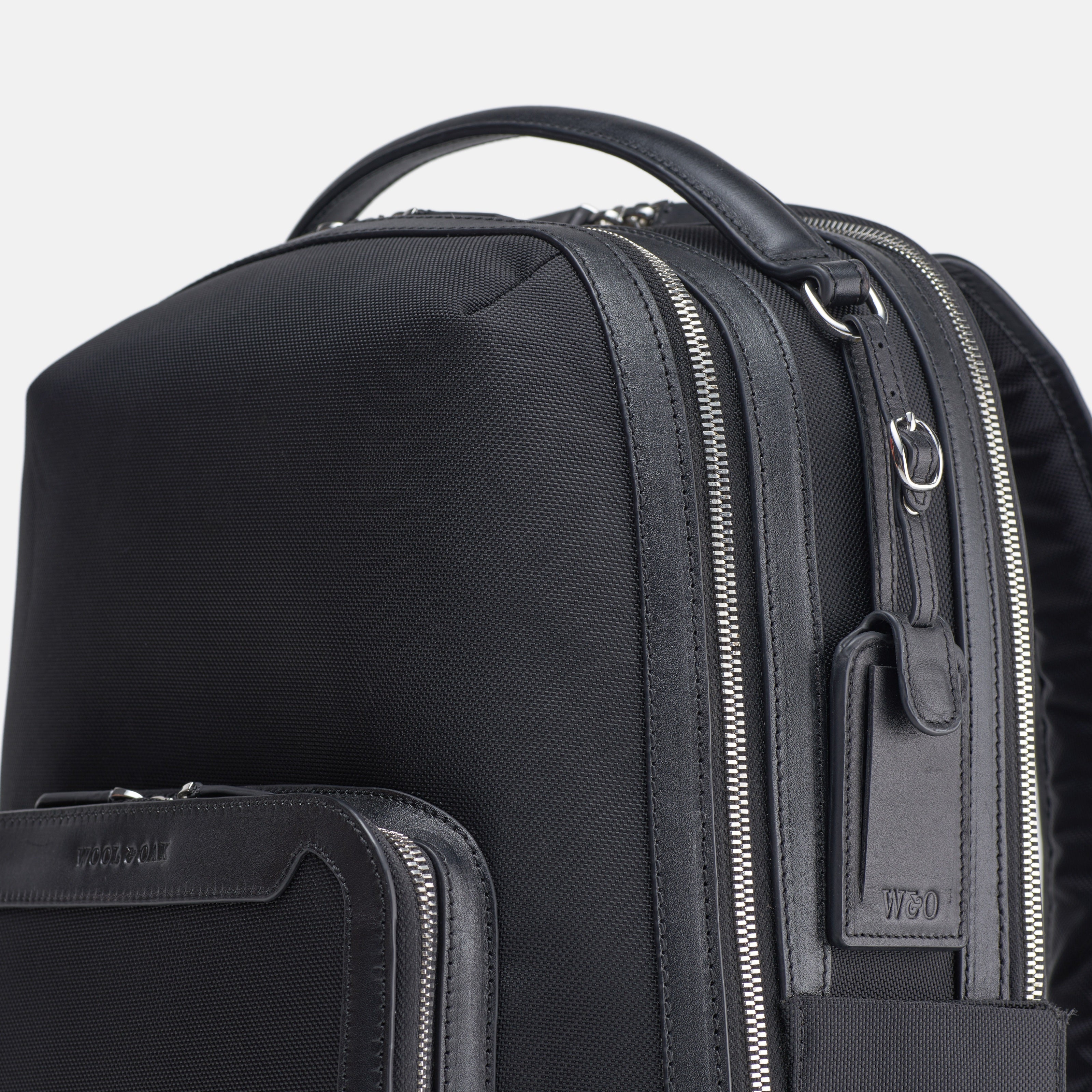 Leather travel backpack| #color_Black Nylon