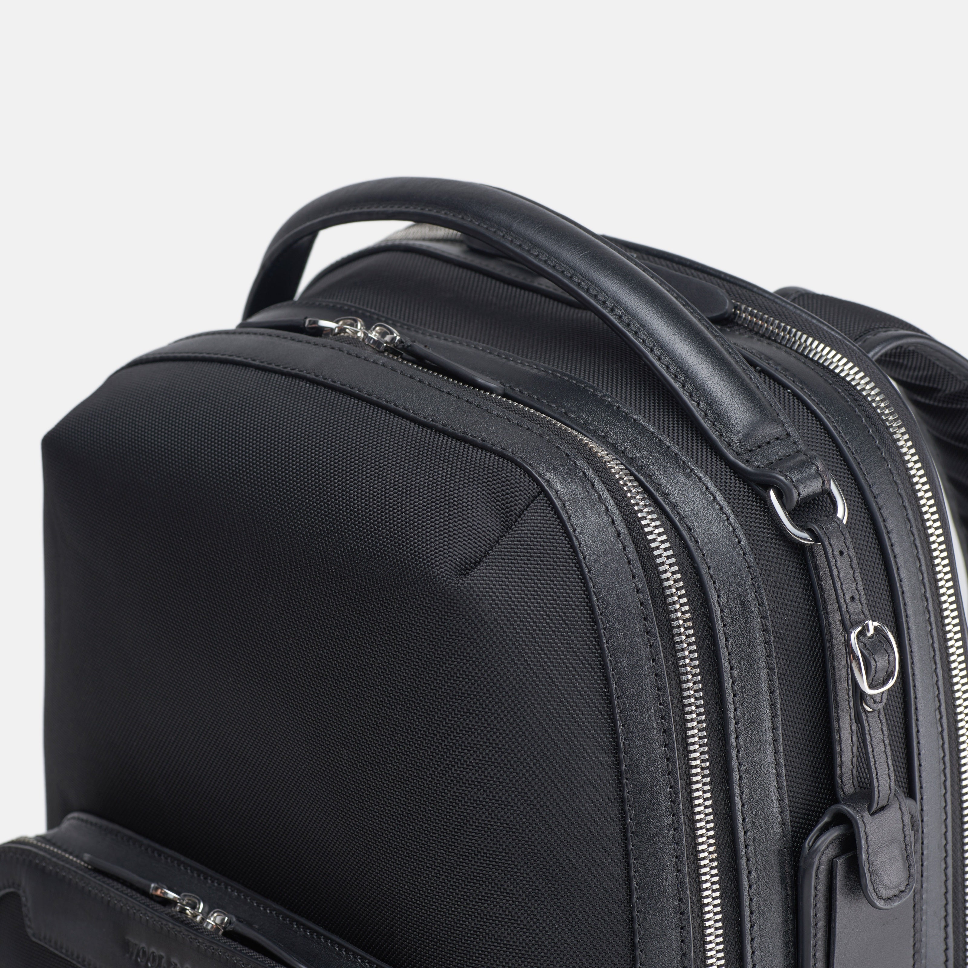Leather travel backpack| #color_Black Nylon