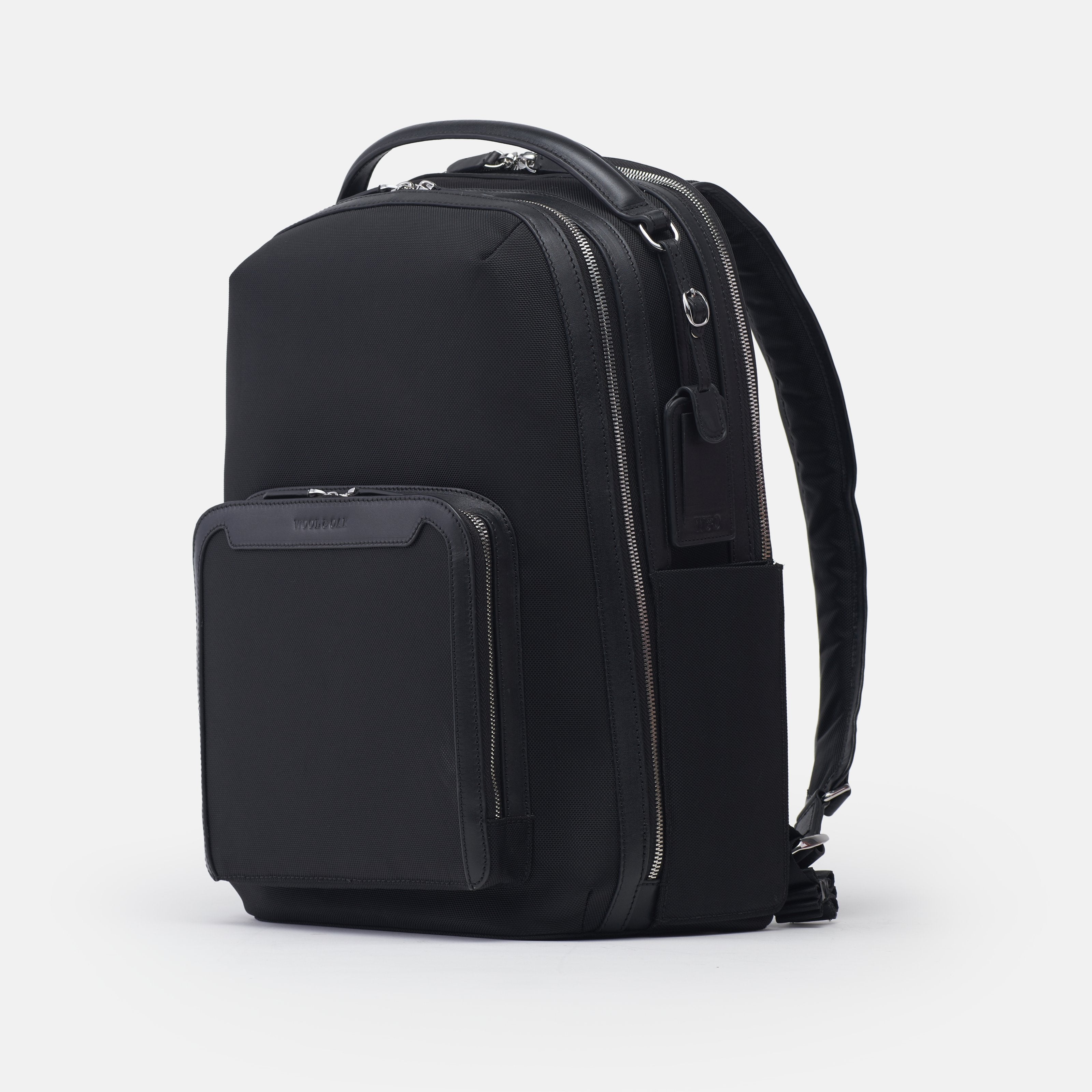 Leather travel backpack| #color_Black Nylon