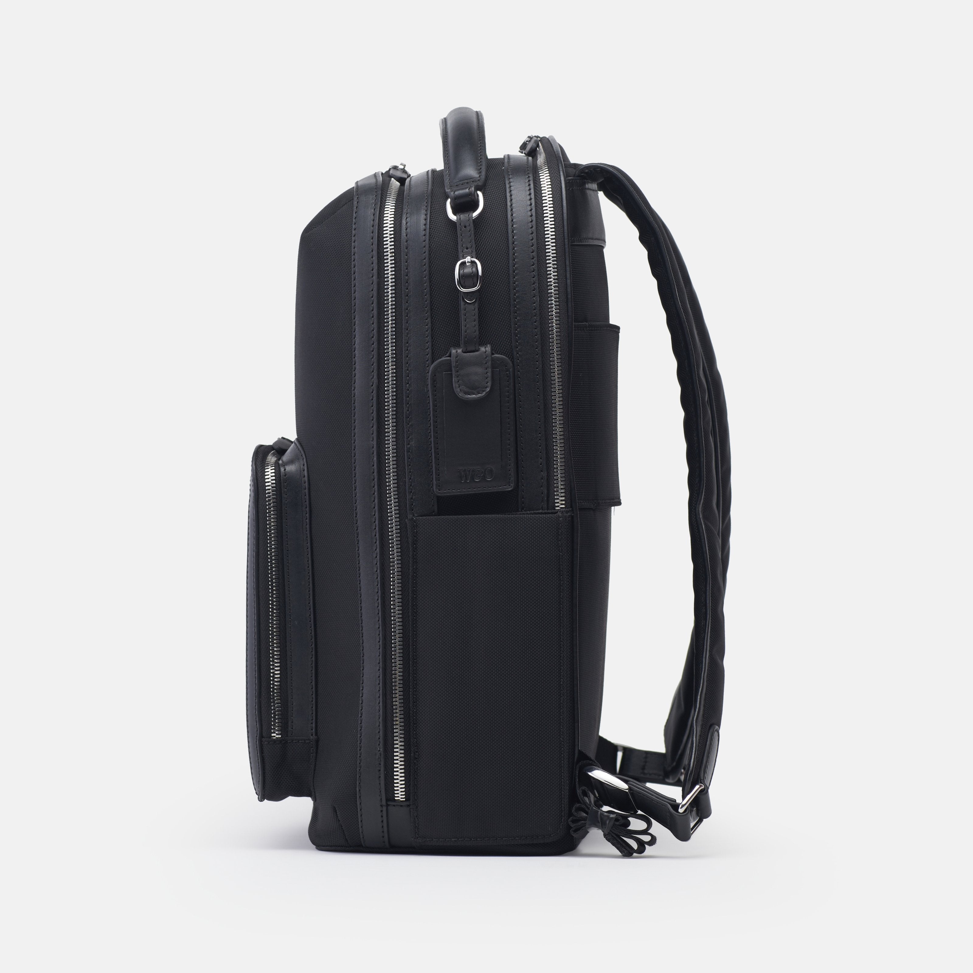 Leather travel backpack| #color_Black Nylon