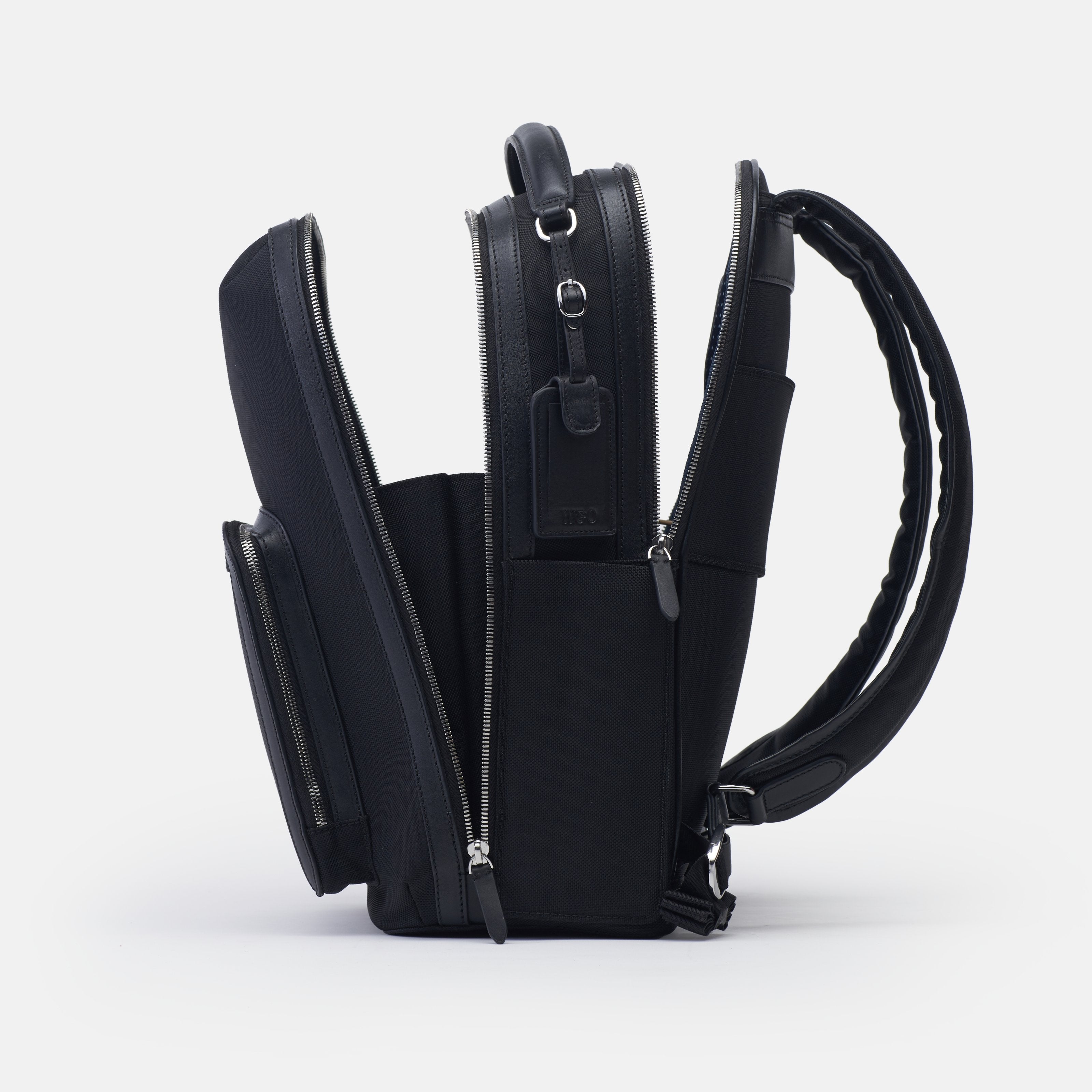 Leather travel backpack| #color_Black Nylon