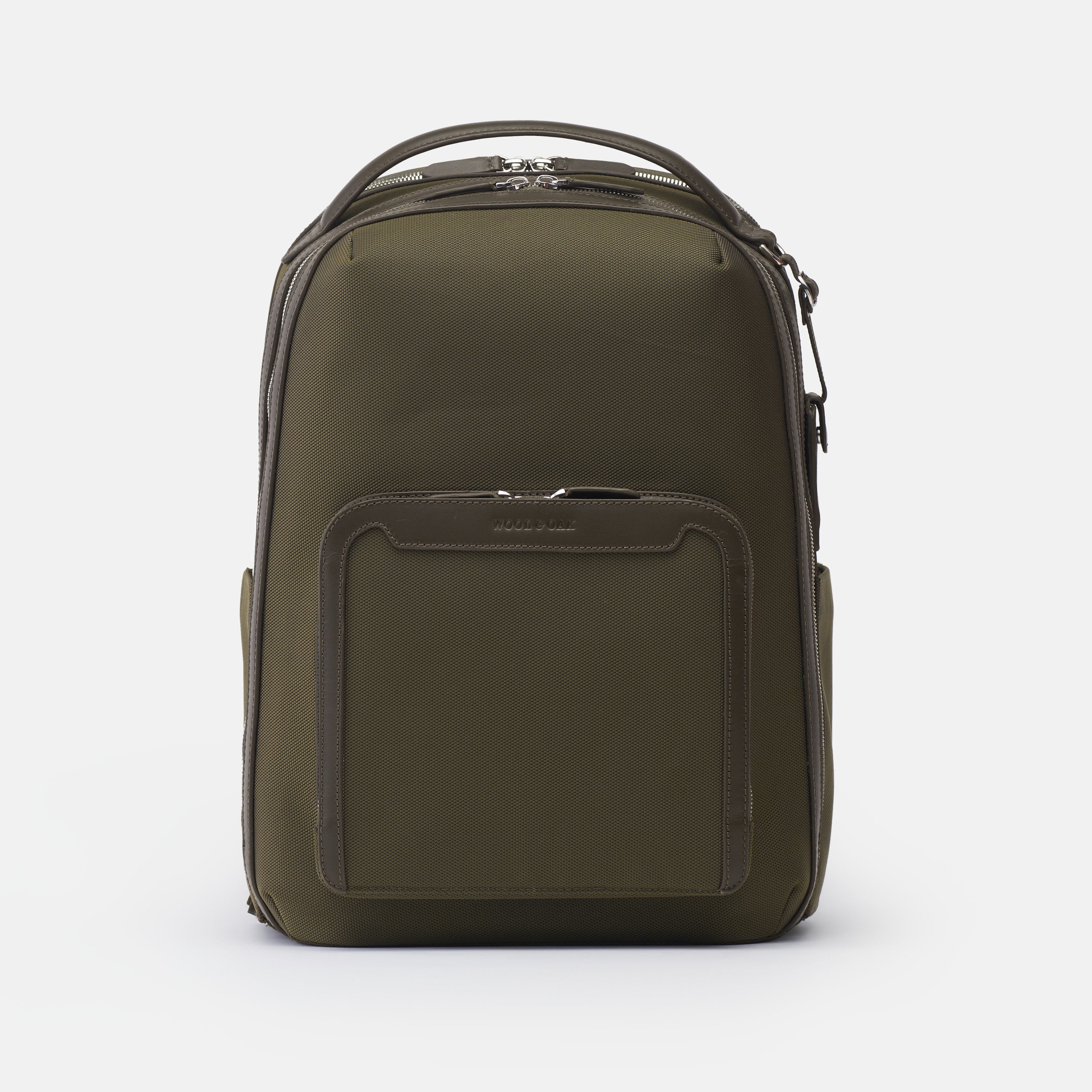 Leather travel backpack| #color_Olive Nylon