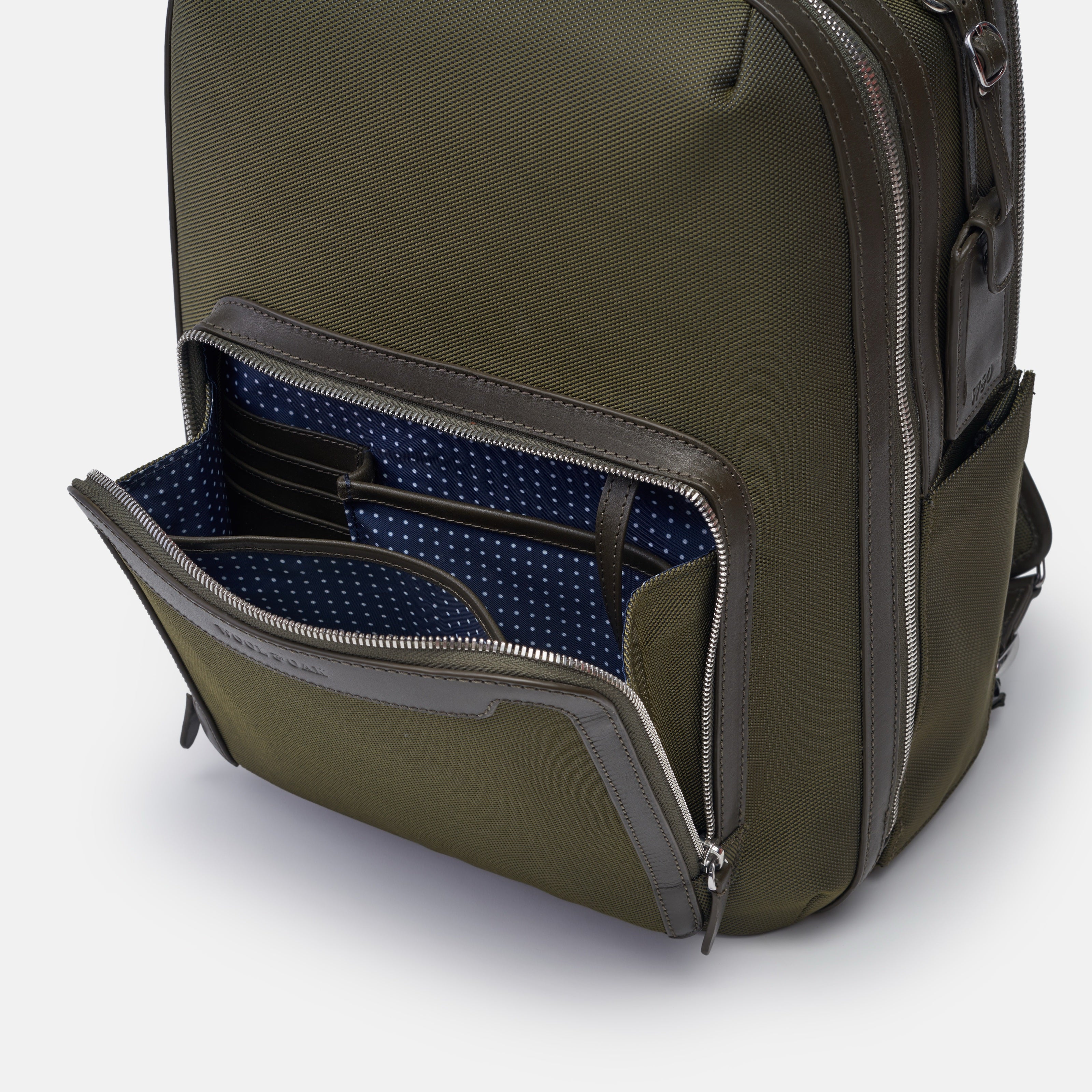 Leather travel backpack| #color_Olive Nylon