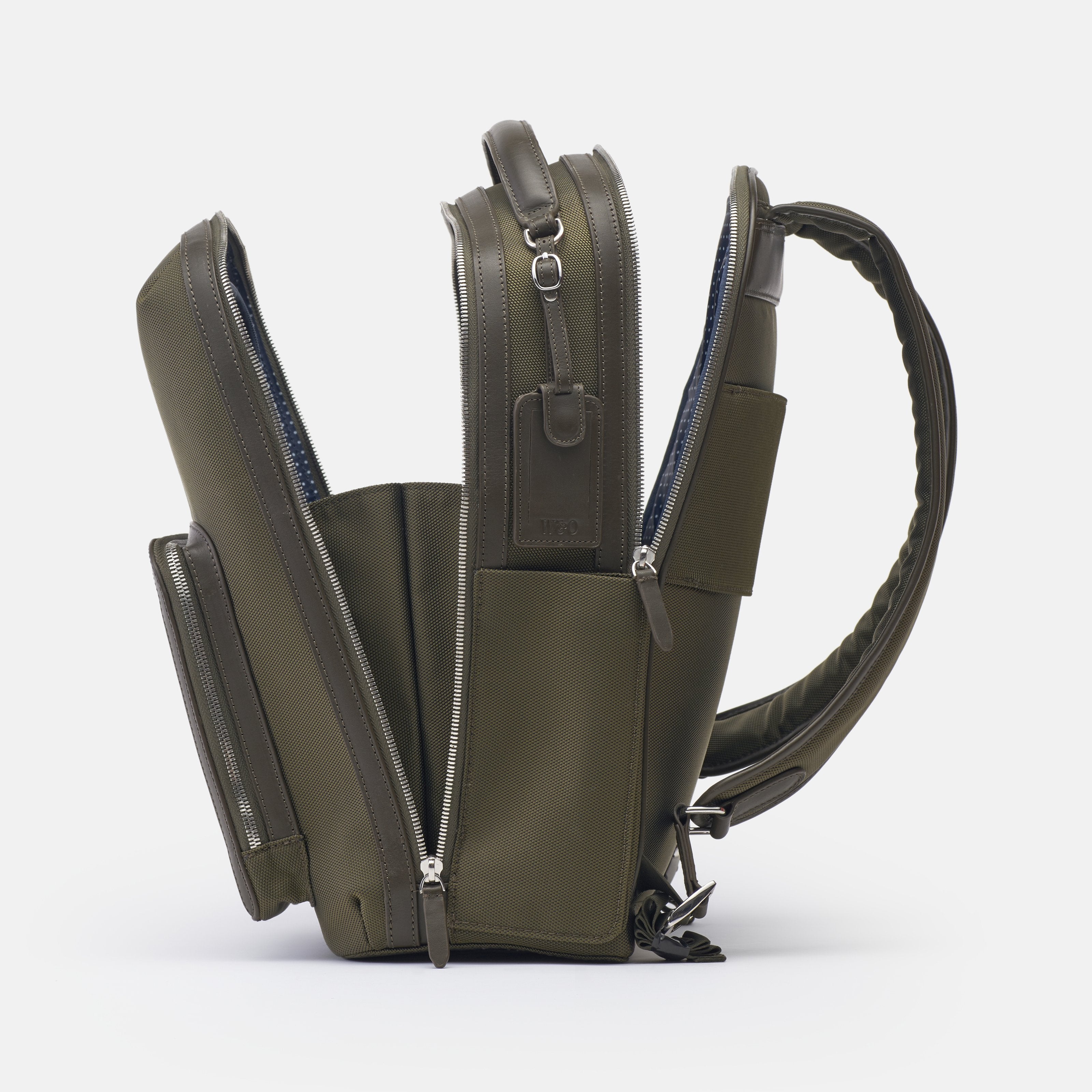 Leather travel backpack| #color_Olive Nylon