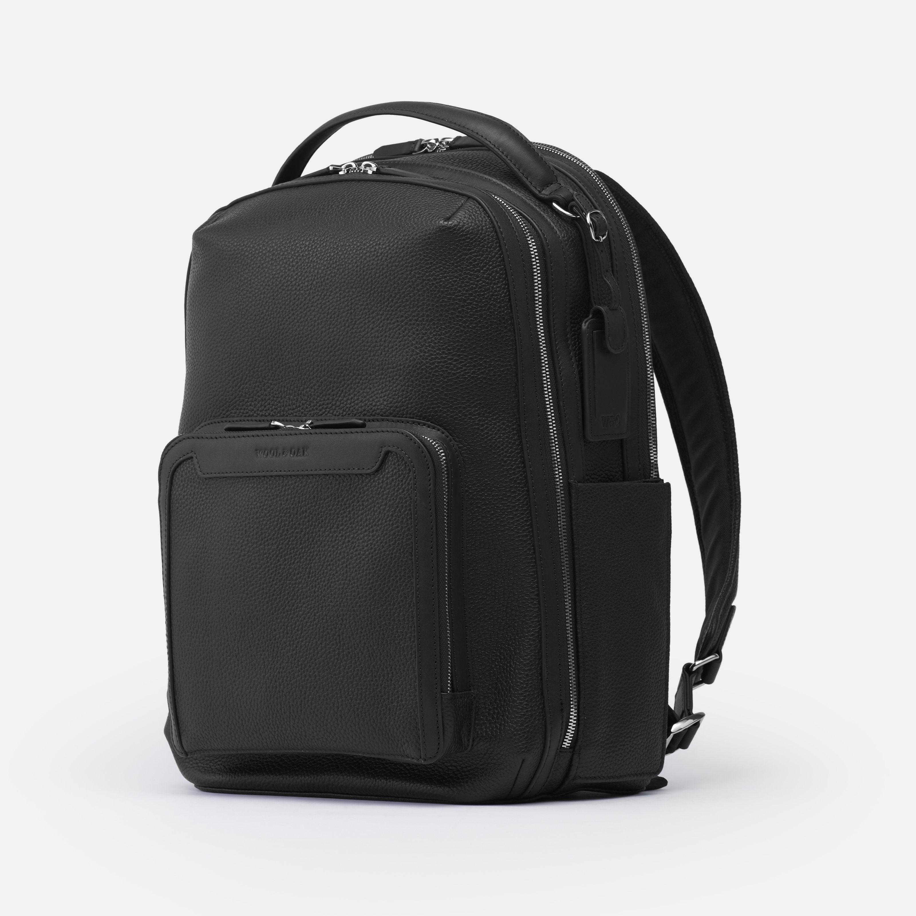 Leather travel backpack| #color_Jet Black