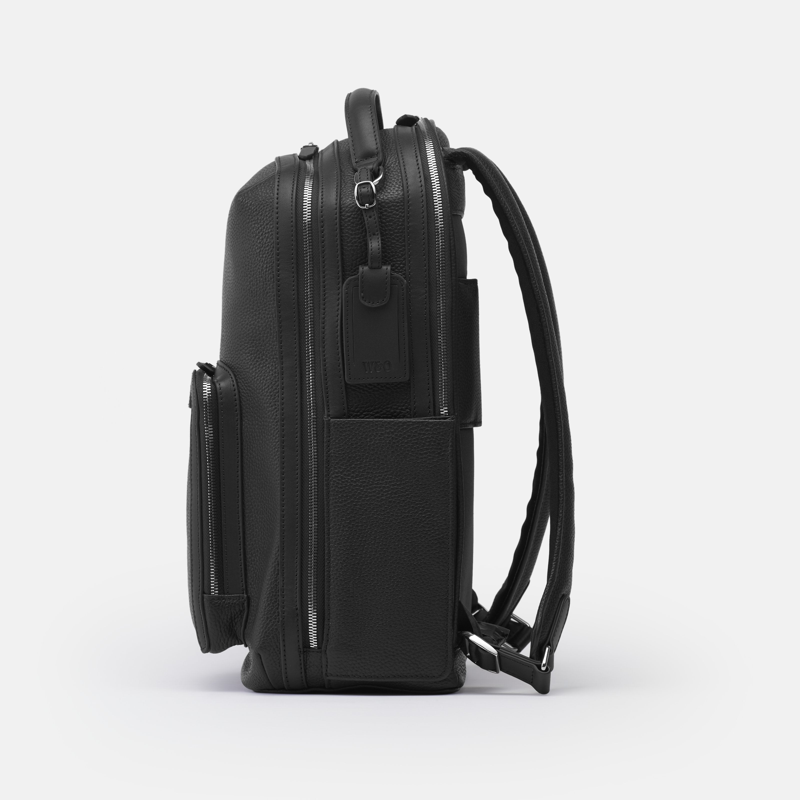 Leather travel backpack| #color_Jet Black
