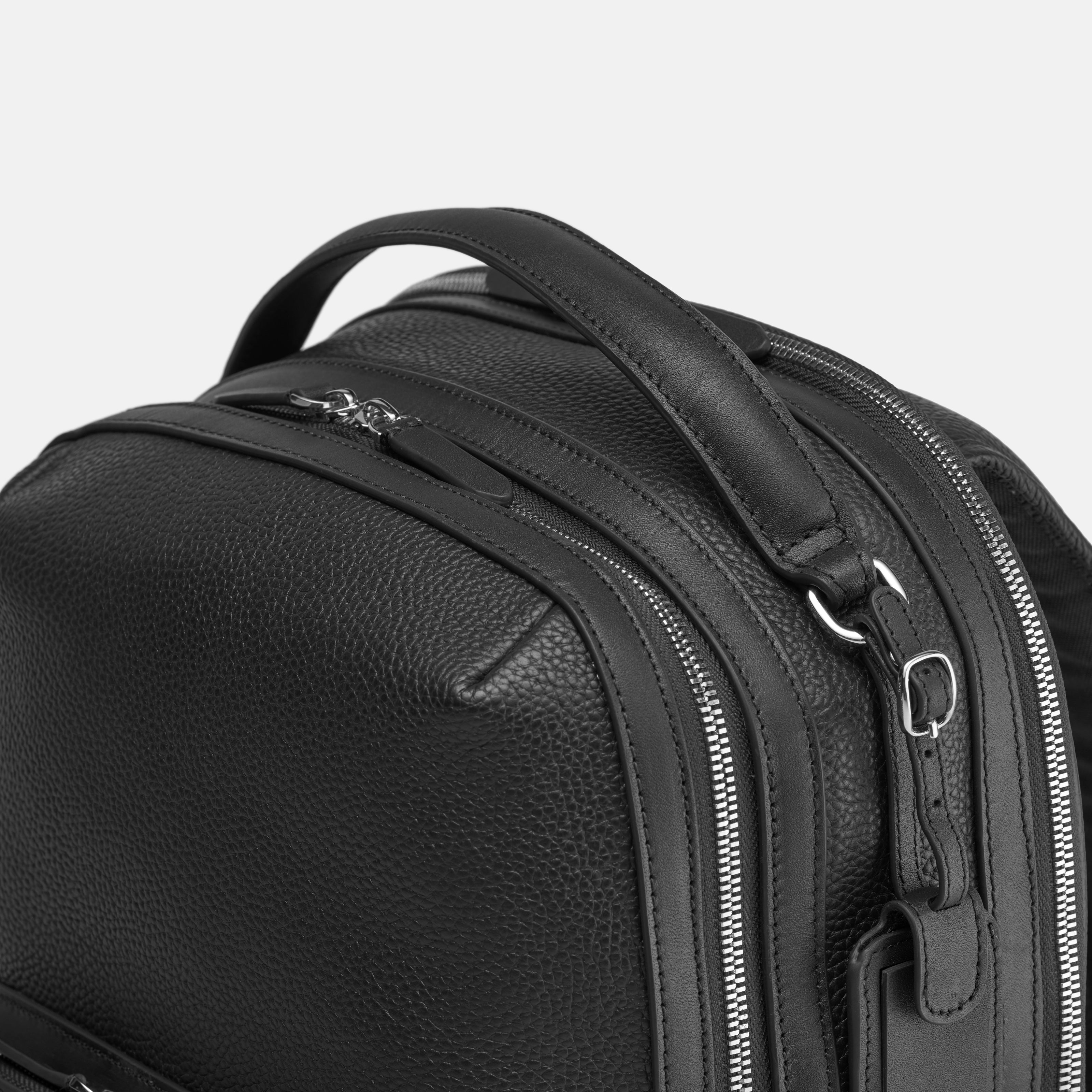 Leather travel backpack| #color_Jet Black