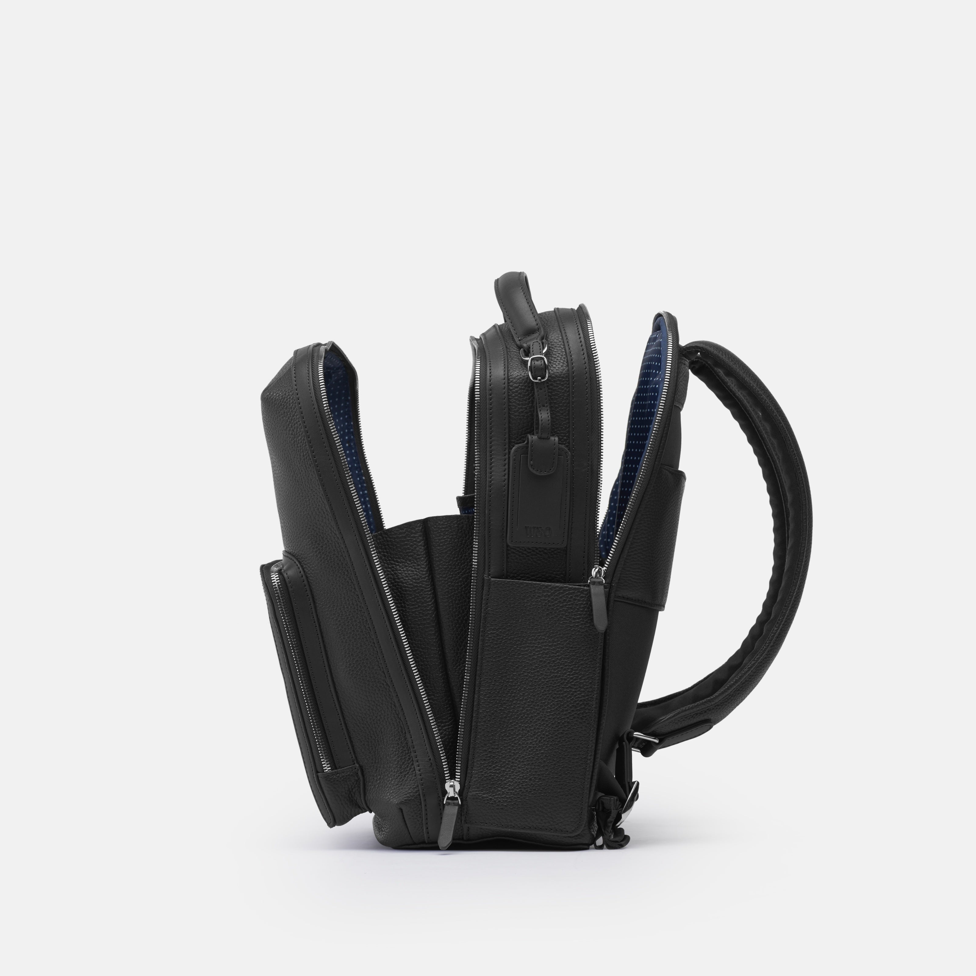 Leather travel backpack| #color_Jet Black