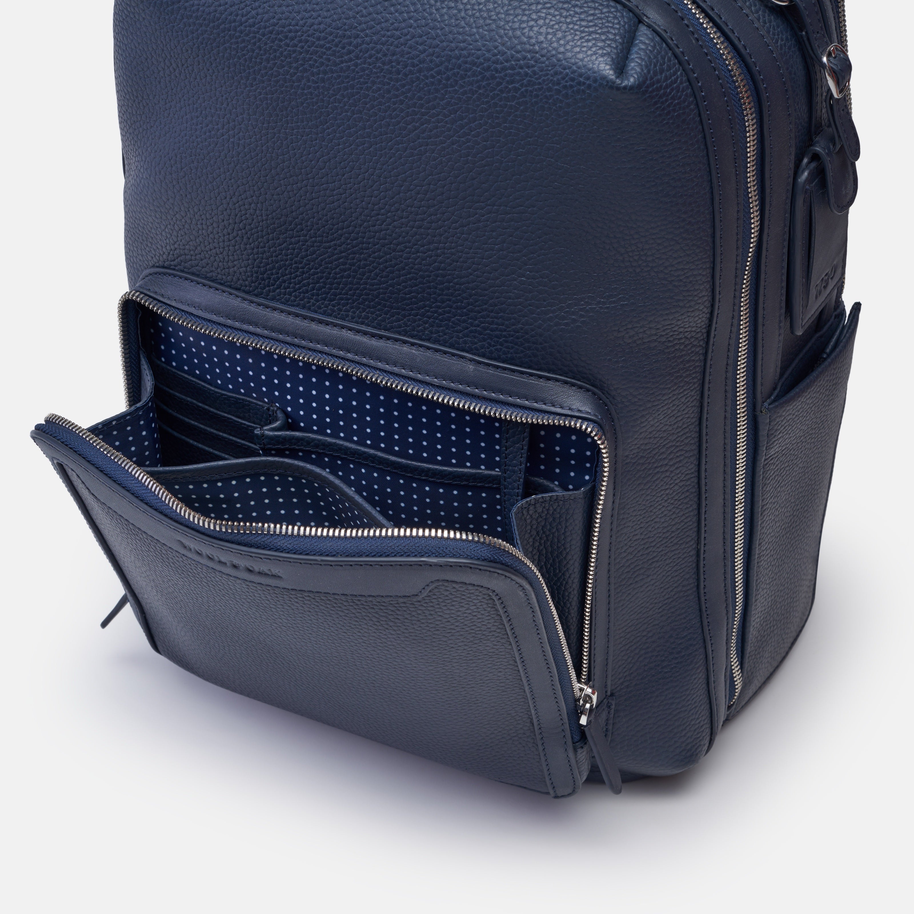Leather travel backpack| #color_Navy