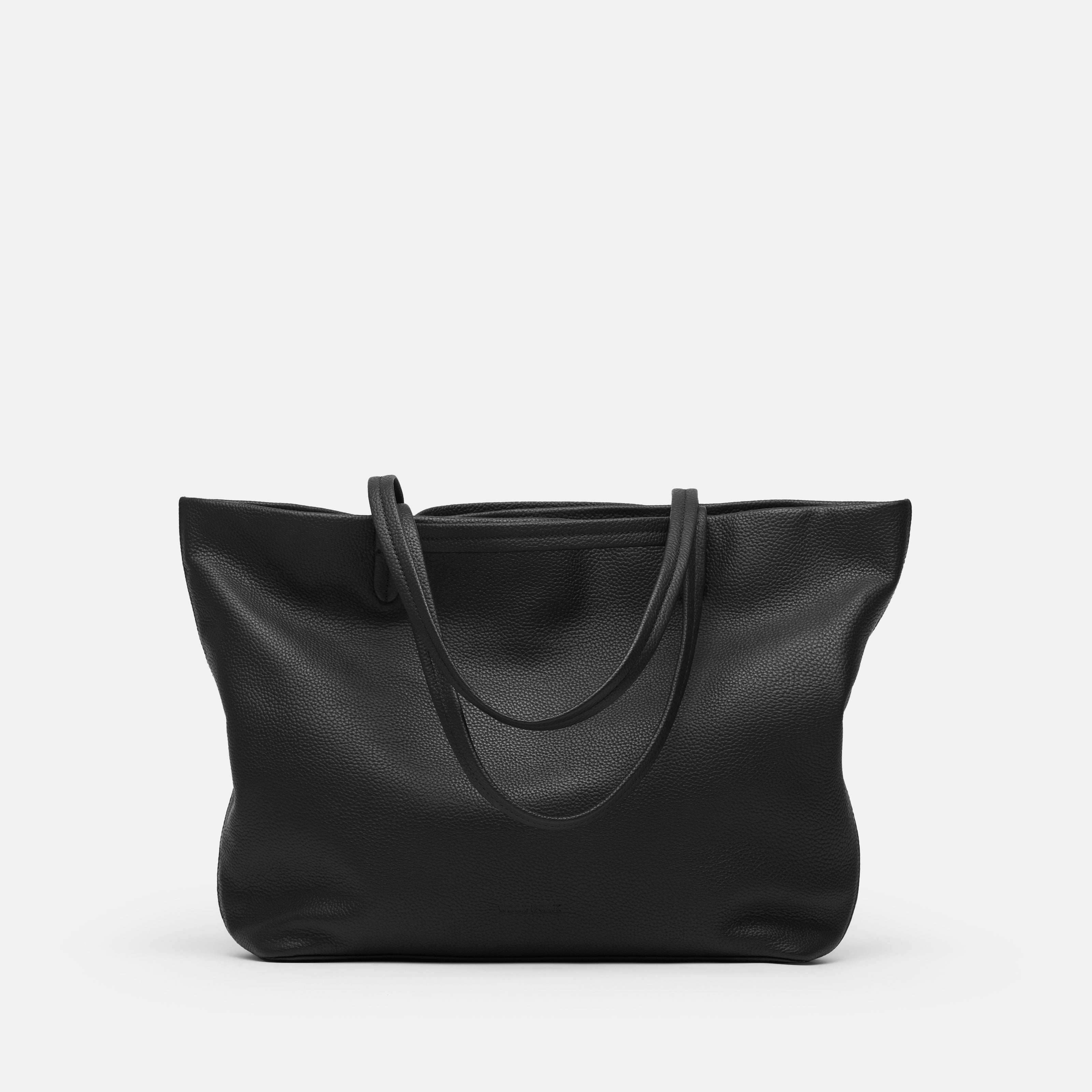 Leather travel tote bag| #color_Jet Black