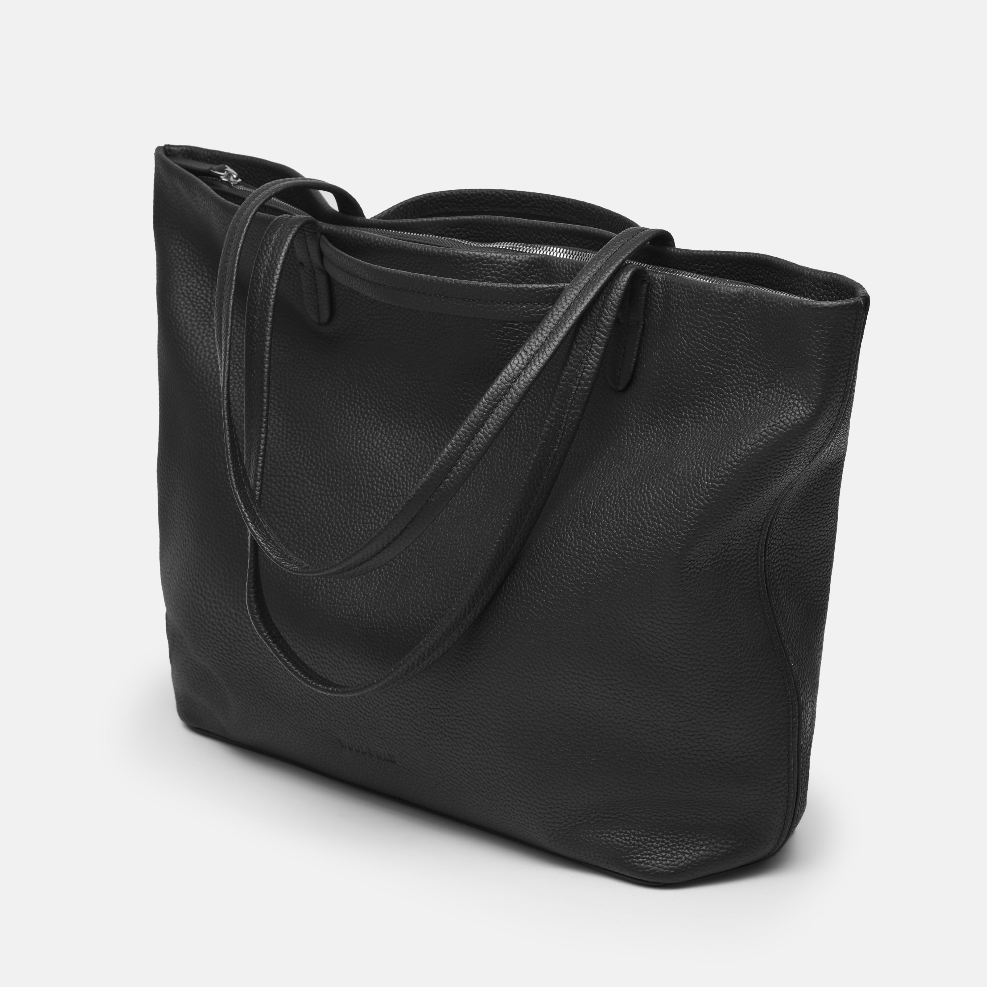 Leather travel tote bag| #color_Jet Black
