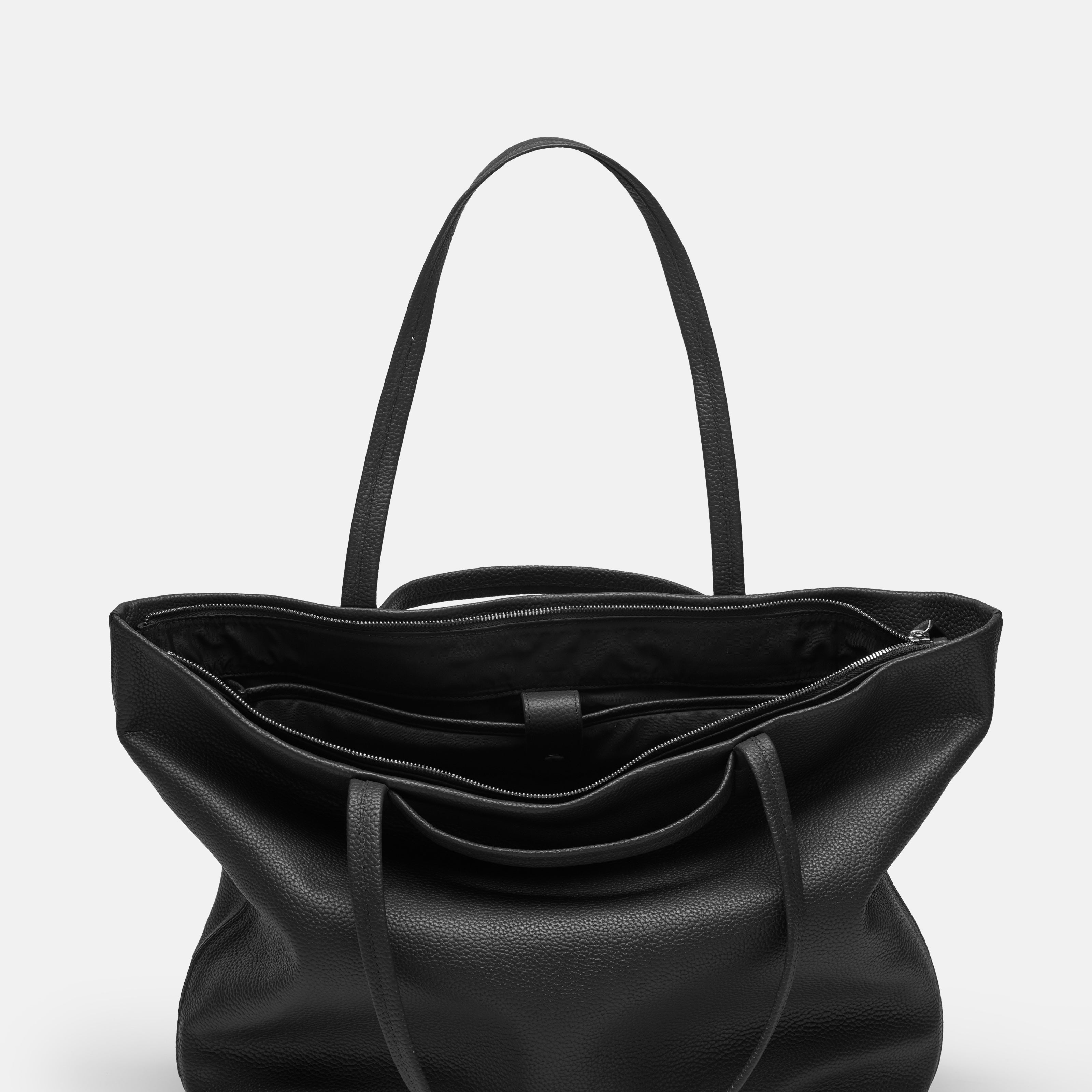 Leather travel tote bag| #color_Jet Black