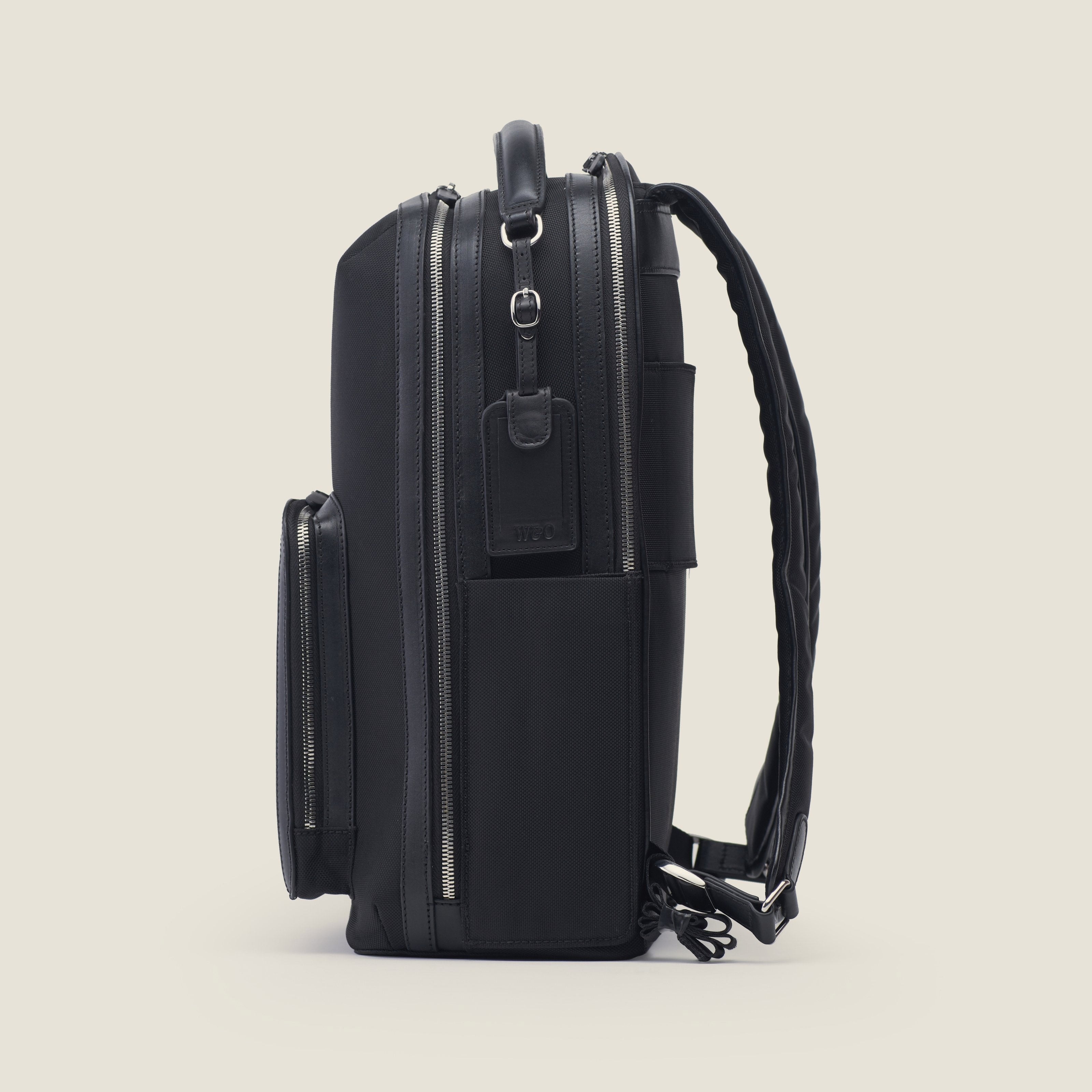 Leather travel backpack| #color_Black Nylon
