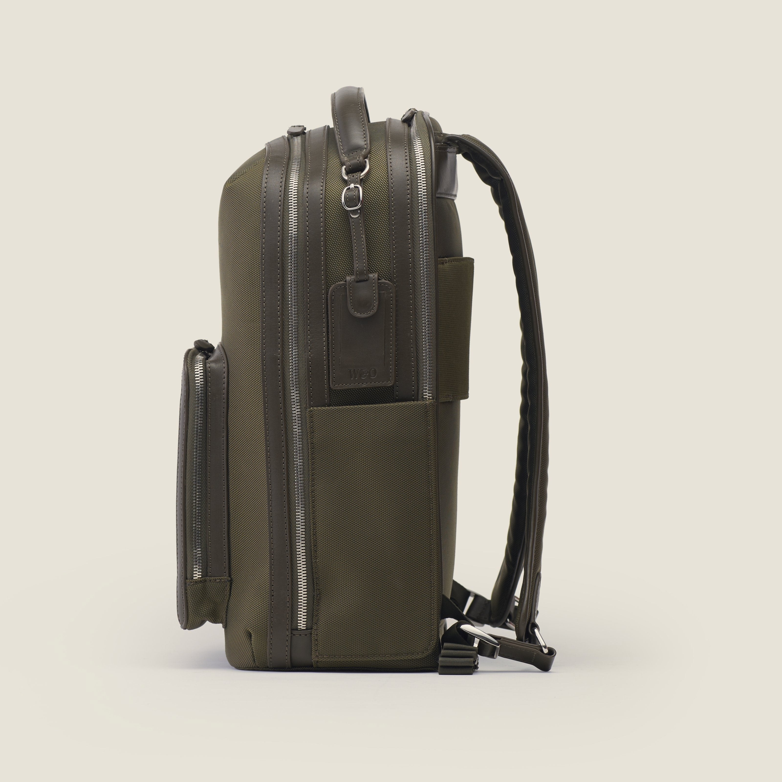 Leather travel backpack| #color_Olive Nylon