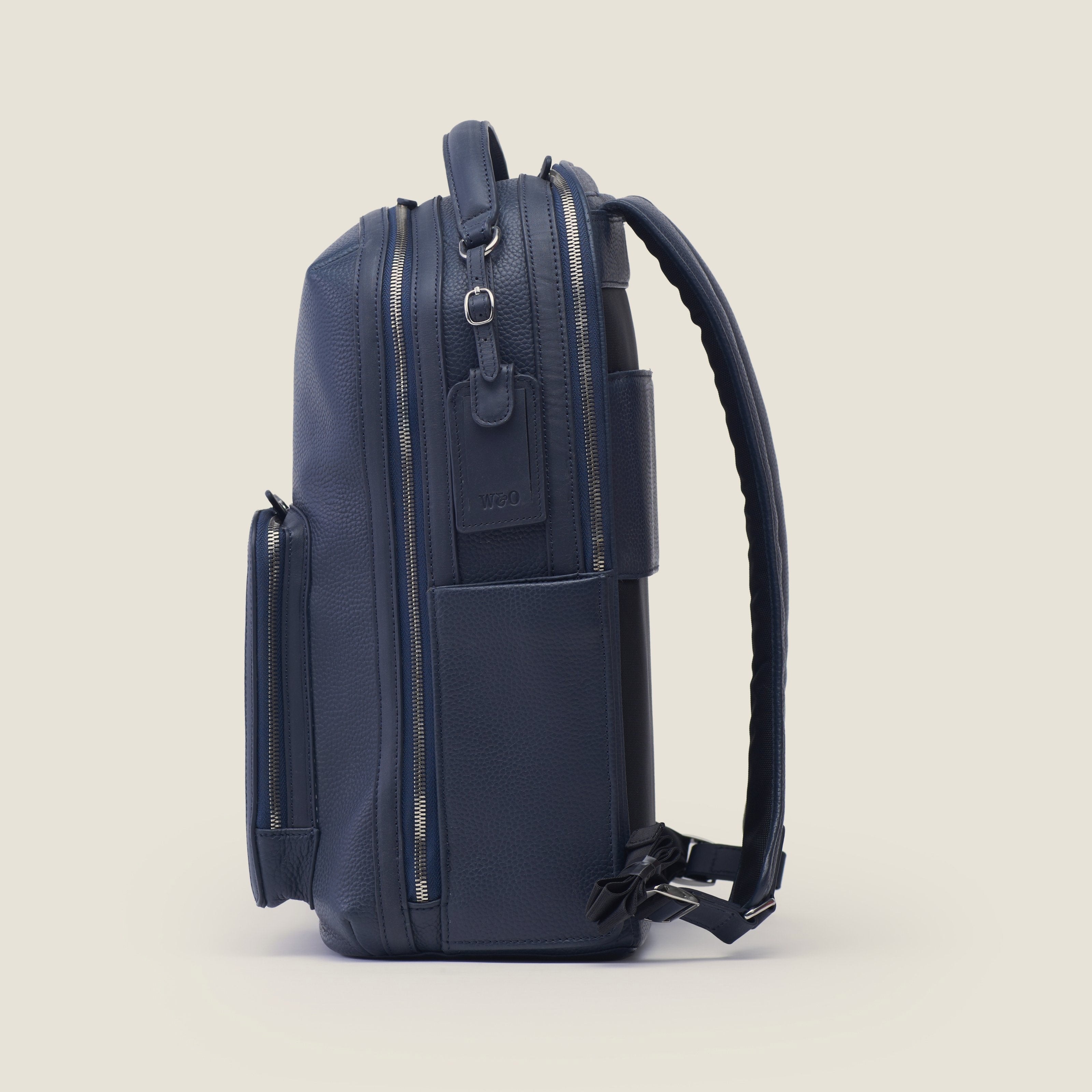 Leather travel backpack| #color_Navy