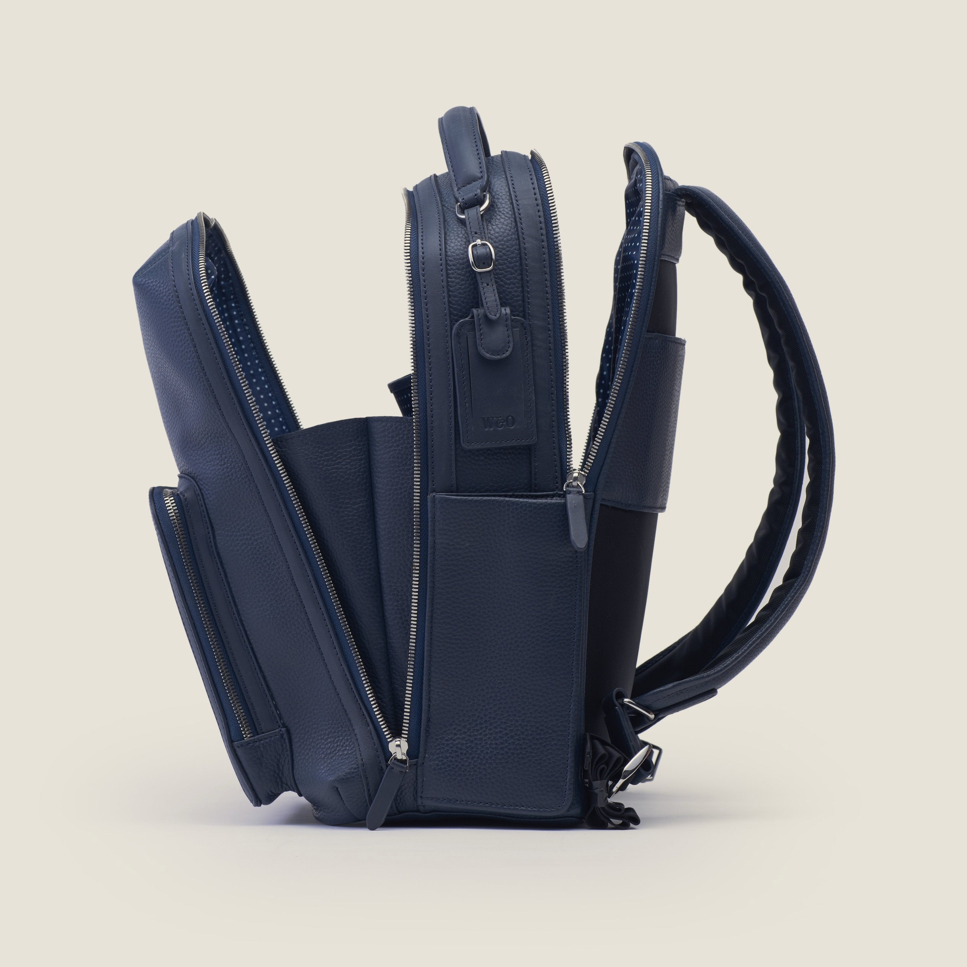 Leather travel backpack| #color_Navy