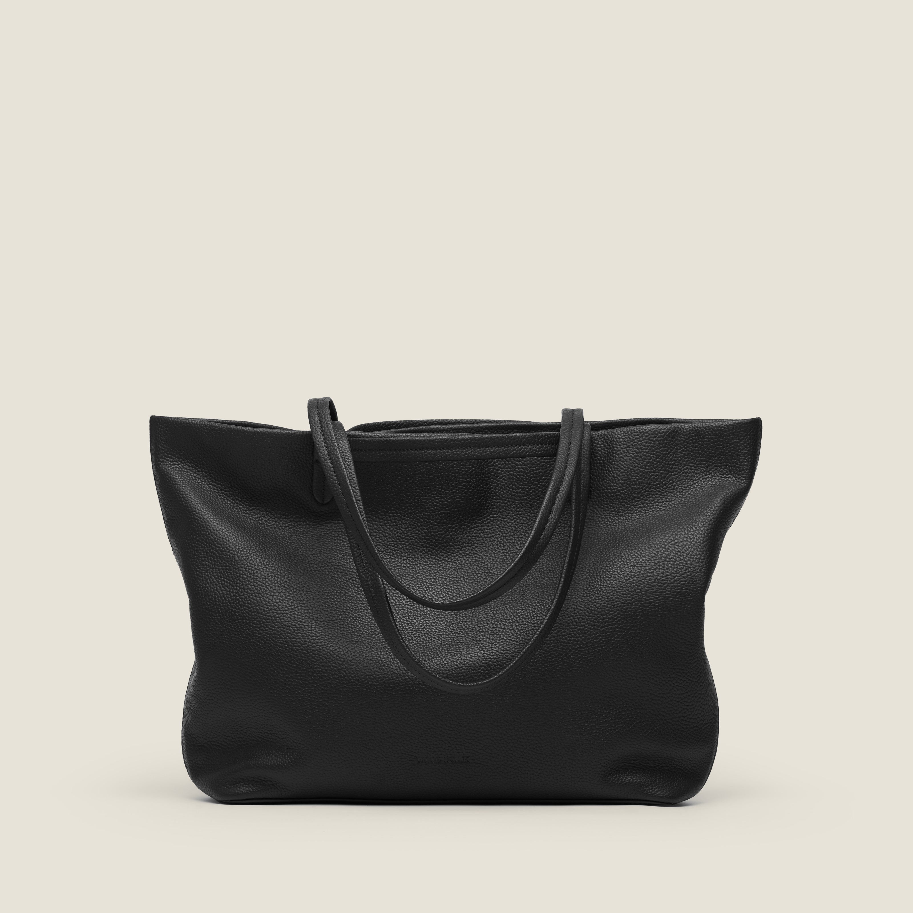 Leather travel tote bag| #color_Jet Black