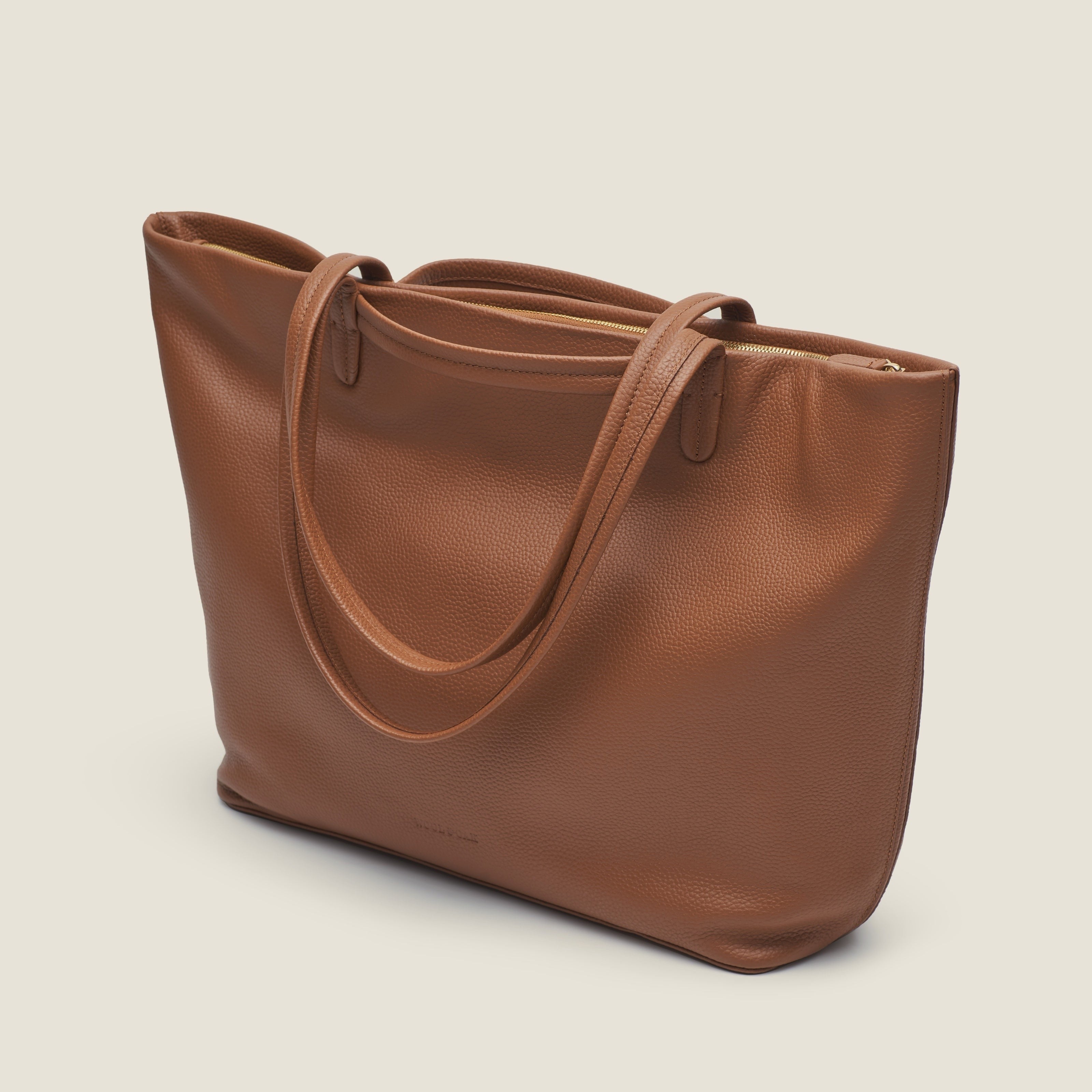 Leather travel tote bag| #color_Sand