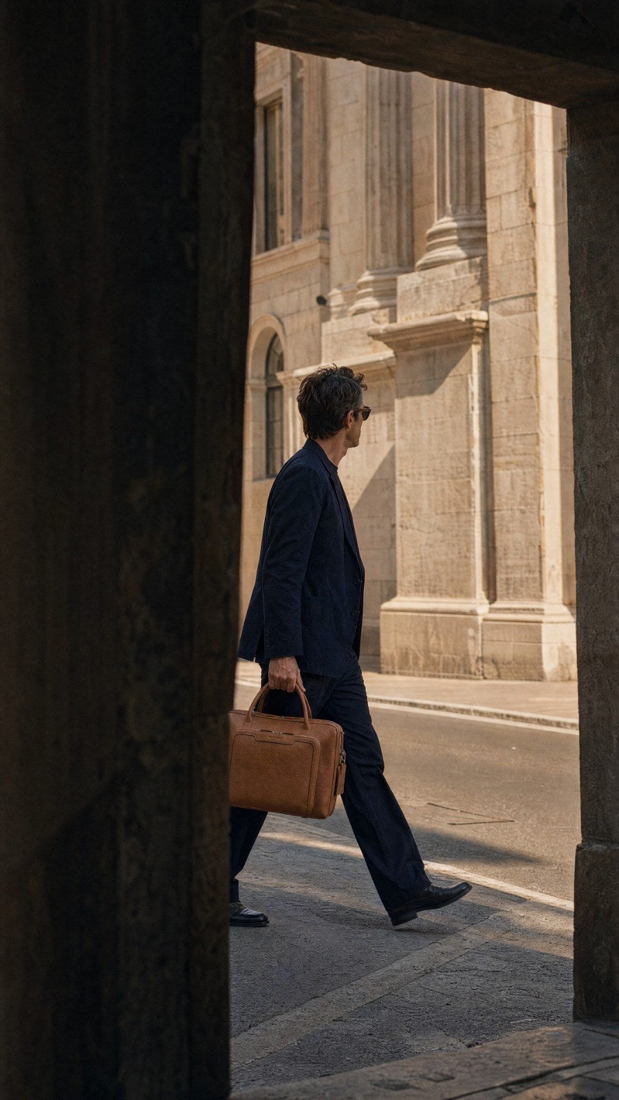 Leather laptop briefcase lifestyle| #color_Chocolate
