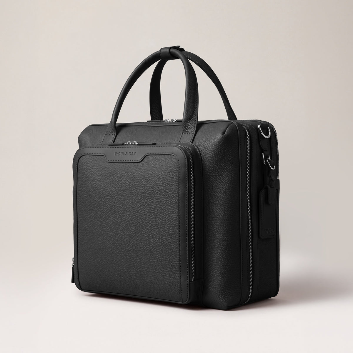 Leather laptop briefcase| #color_Jet Black