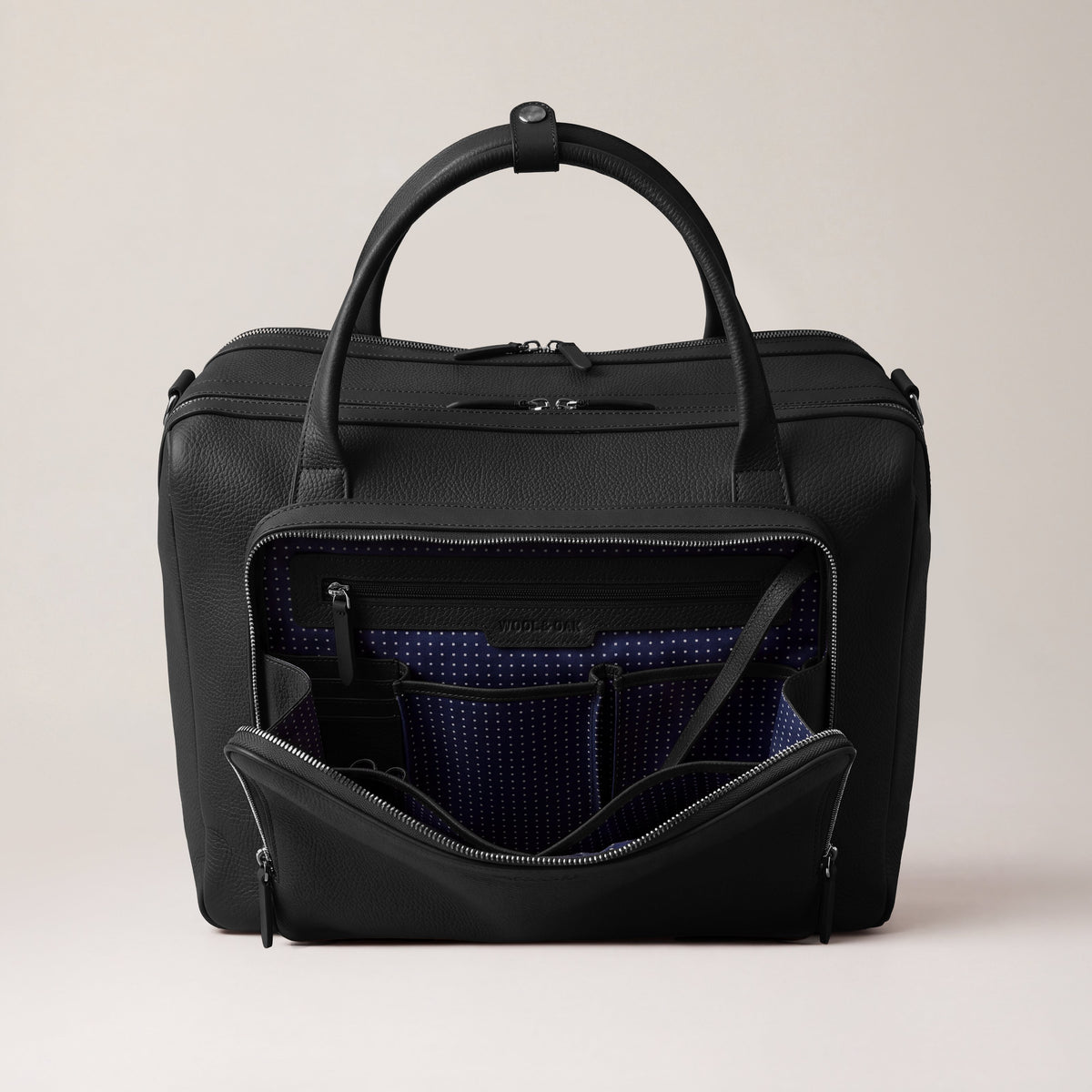 Leather laptop briefcase| #color_Jet Black