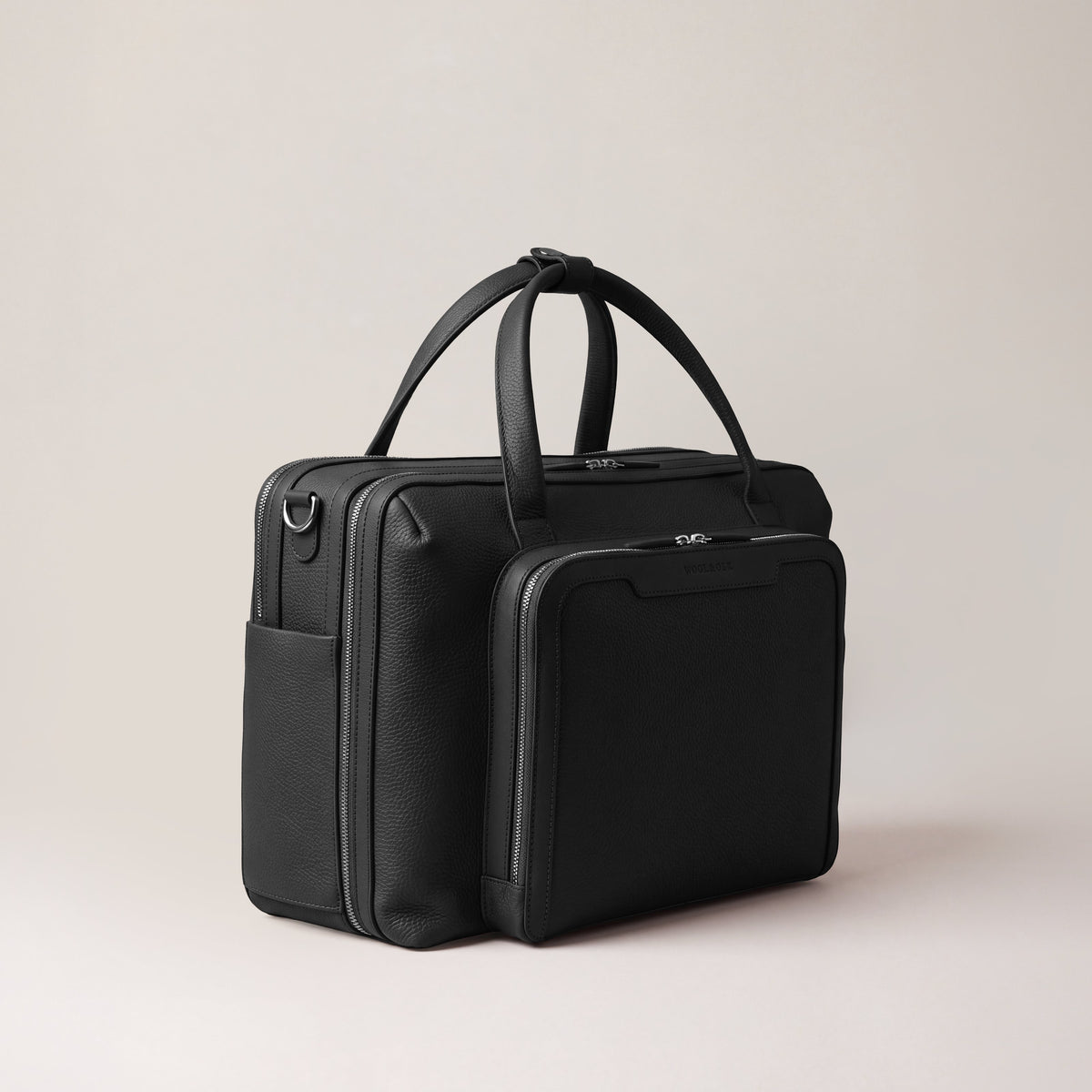 Leather laptop briefcase| #color_Jet Black