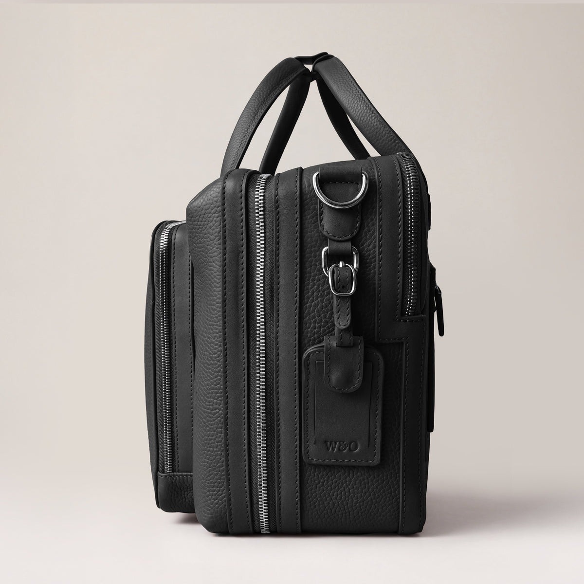 Leather laptop briefcase| #color_Jet Black