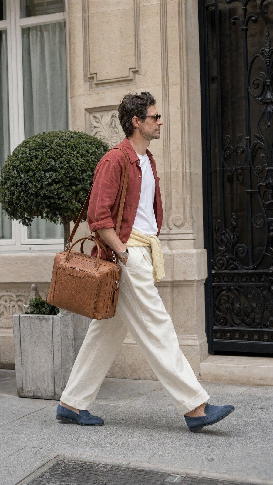 Leather laptop briefcase lifestyle| #color_Jet Black