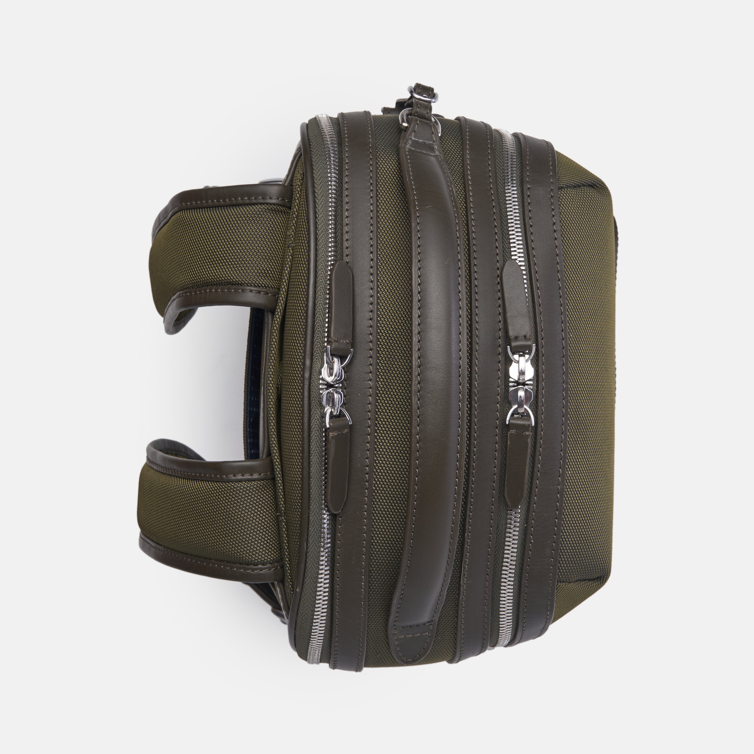 Leather travel backpack| #color_Olive Nylon