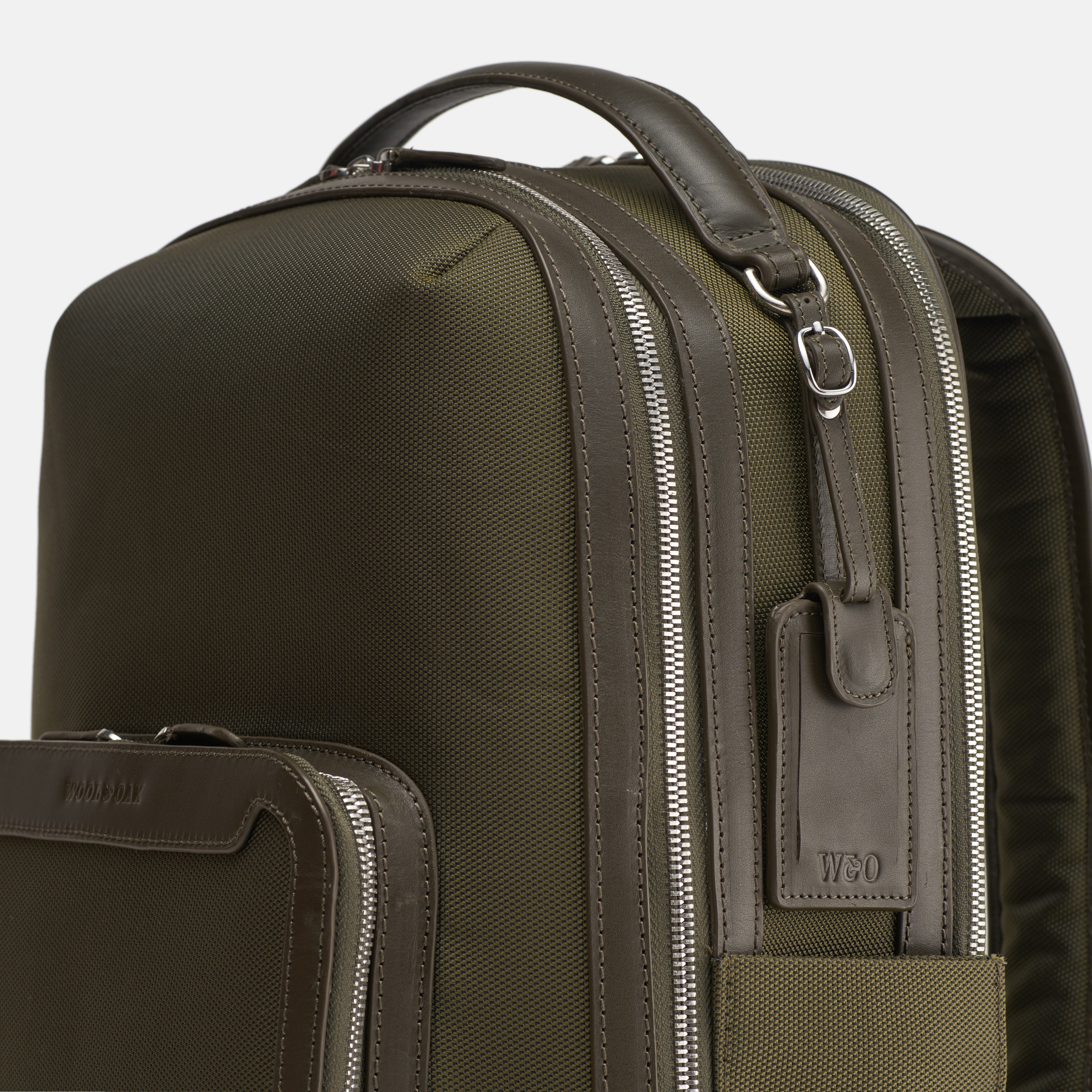 Leather travel backpack| #color_Olive Nylon