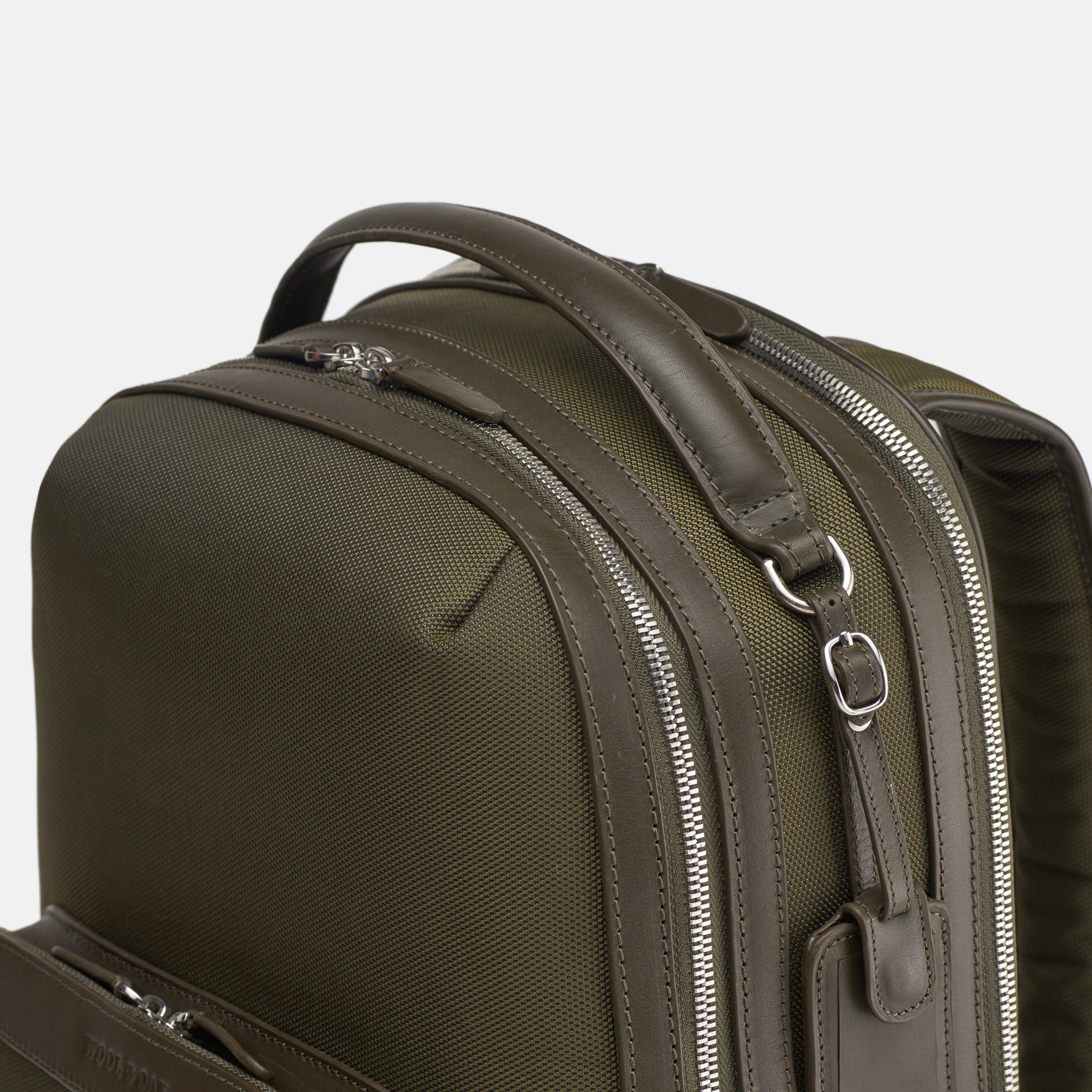 Leather travel backpack| #color_Olive Nylon