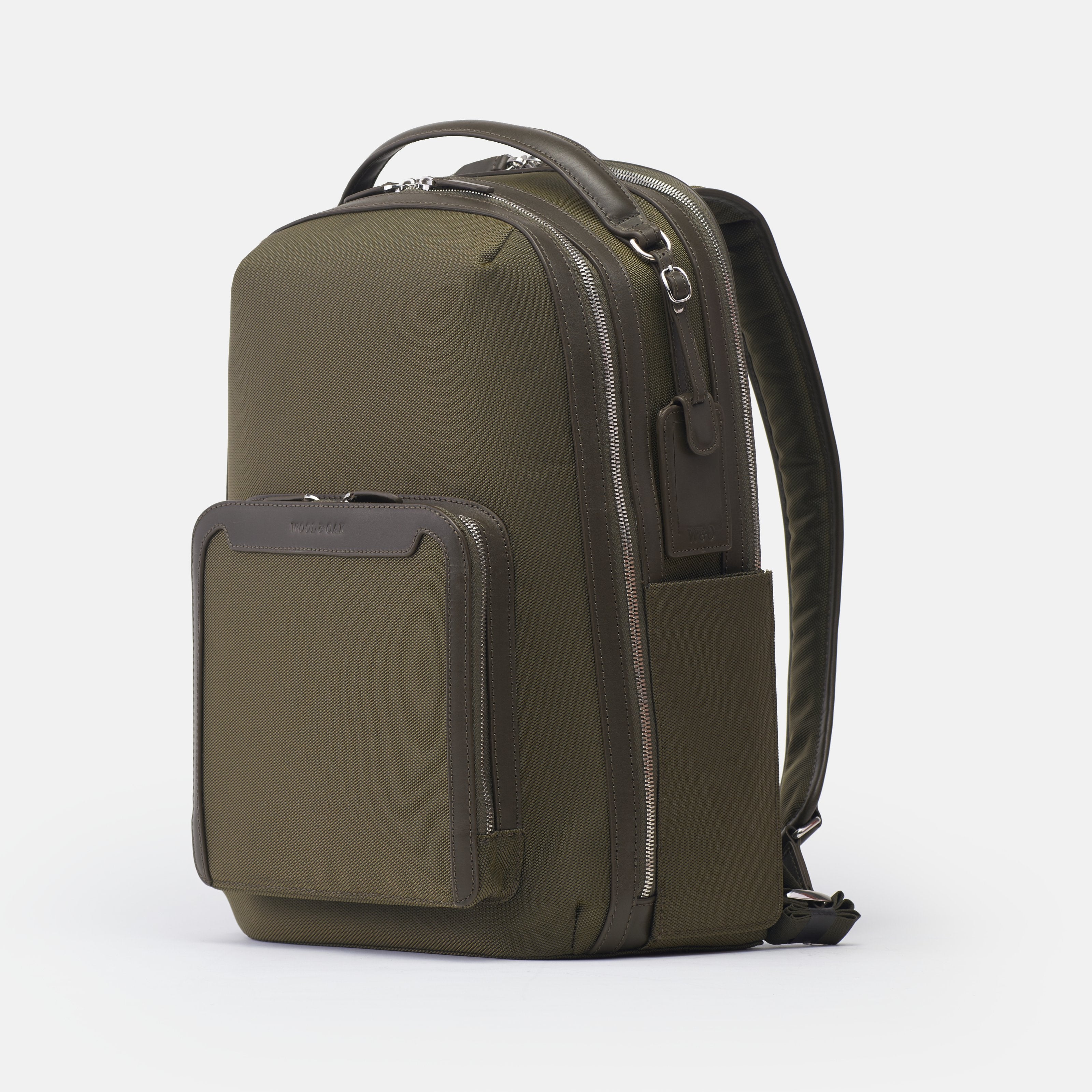 Leather travel backpack| #color_Olive Nylon
