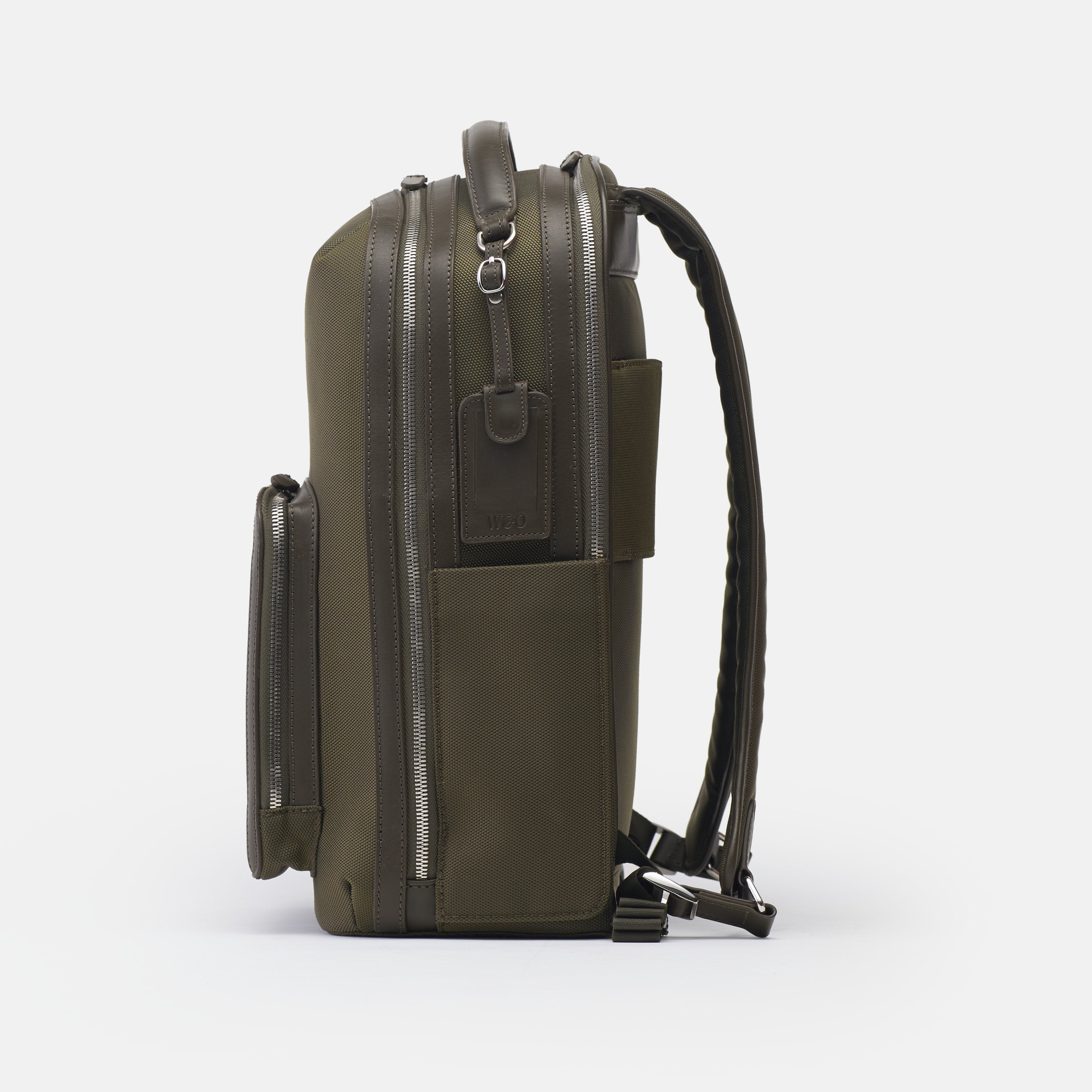Leather travel backpack| #color_Olive Nylon