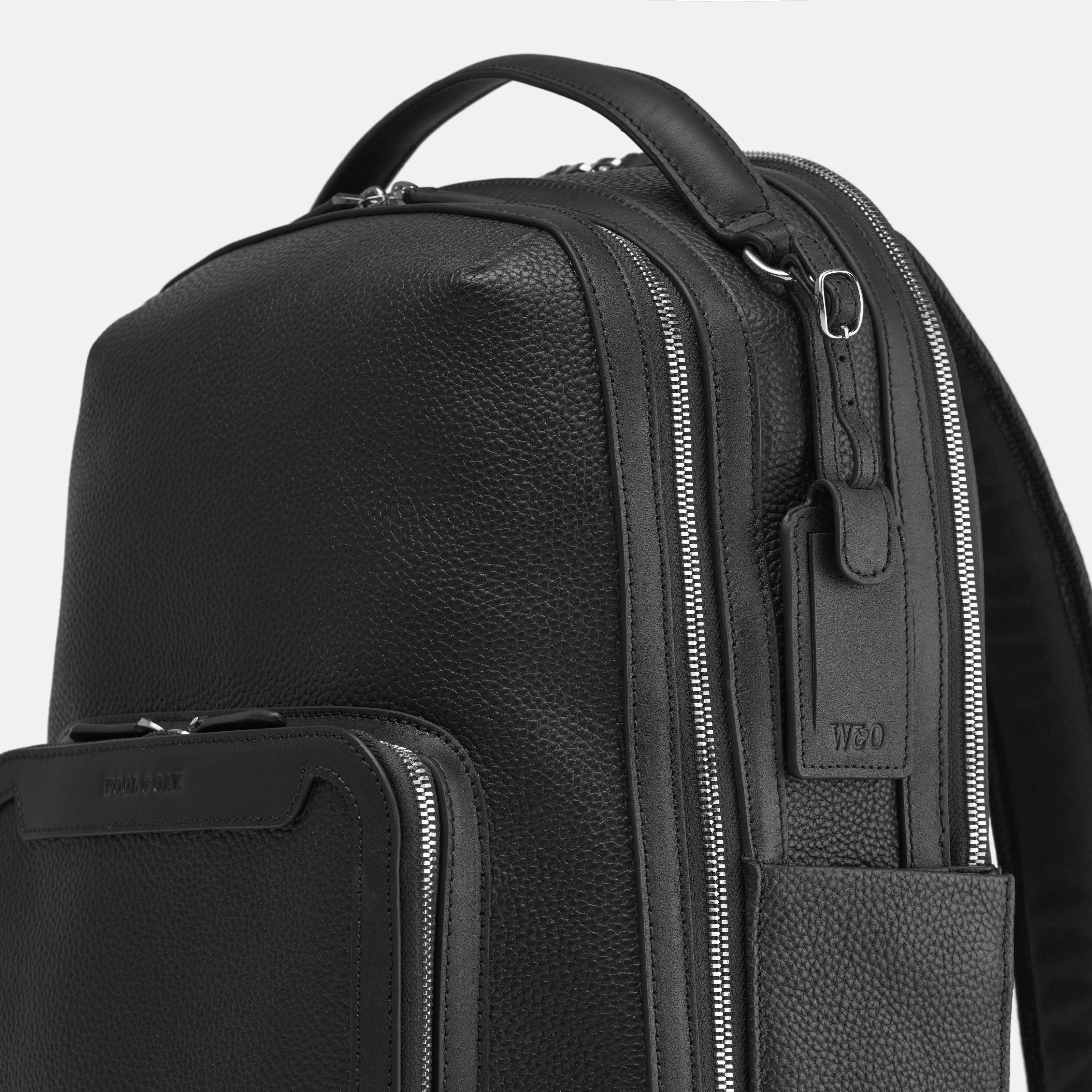 Leather travel backpack| #color_Jet Black