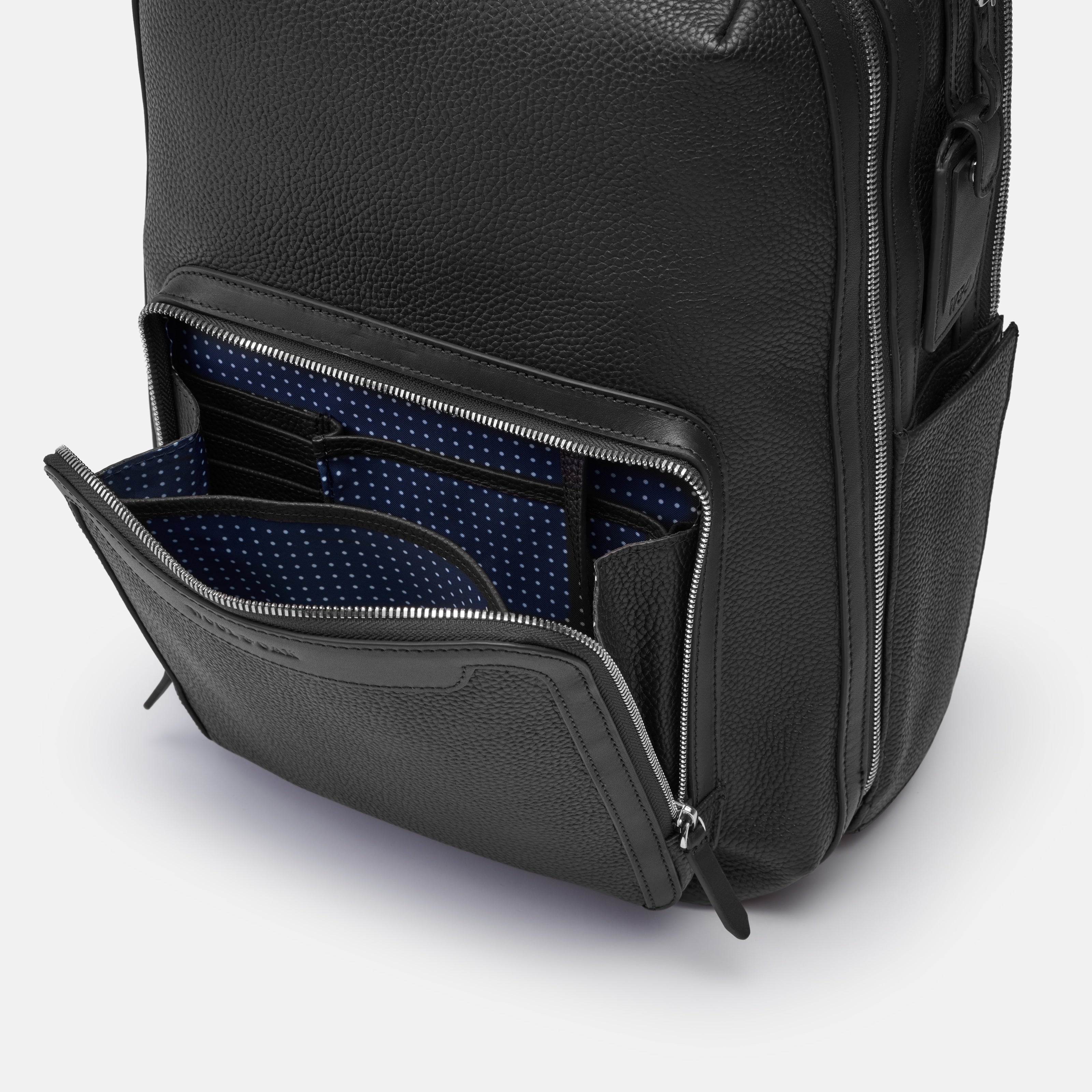 Leather travel backpack| #color_Jet Black