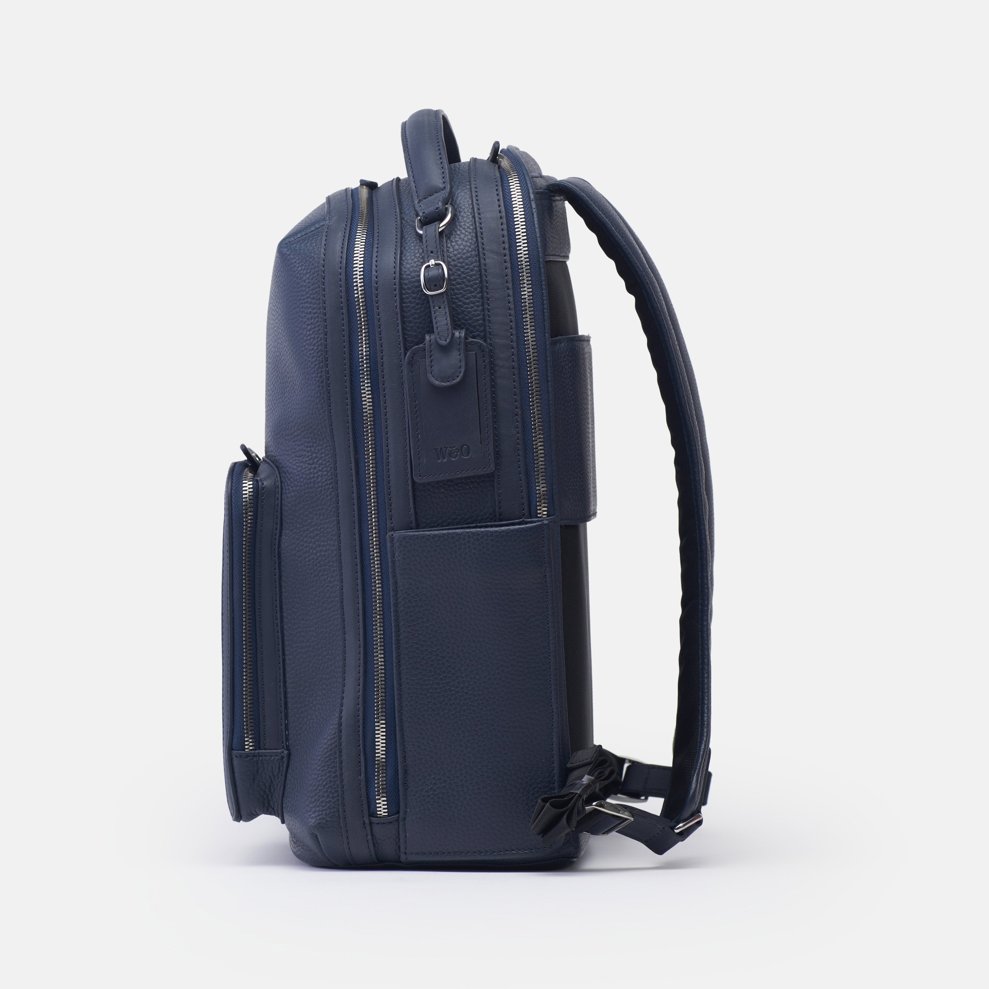 Leather travel backpack| #color_Navy