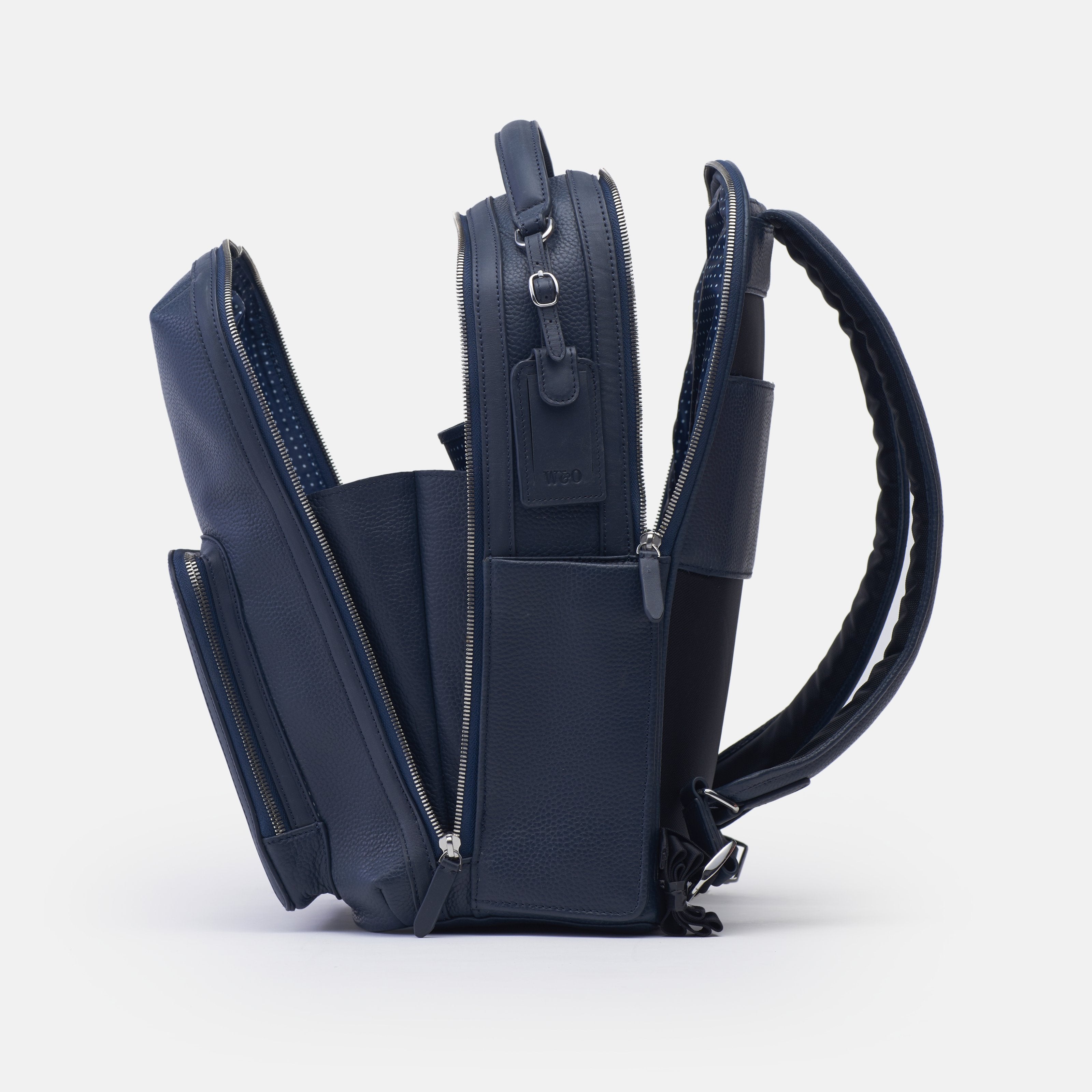 Leather travel backpack| #color_Navy