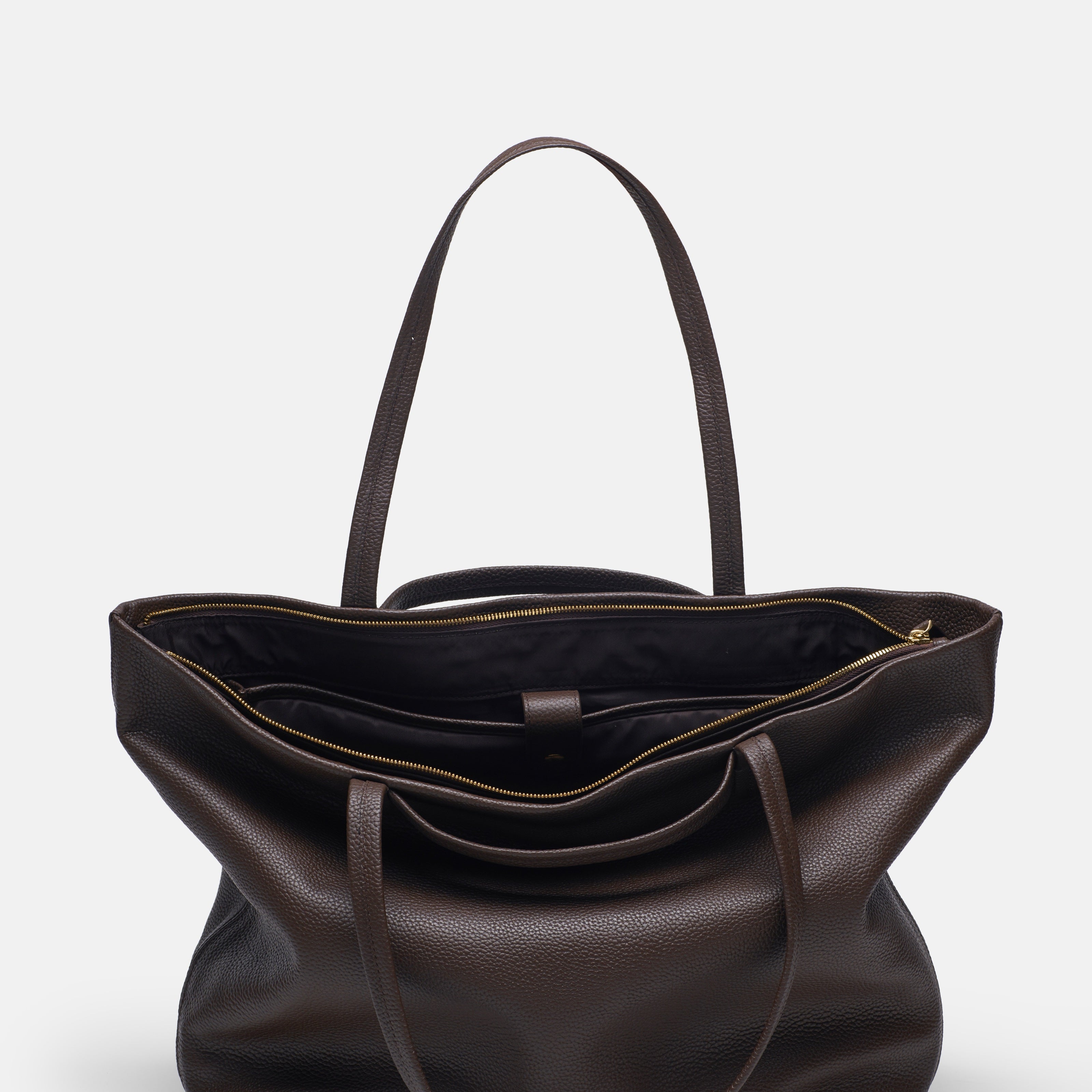 Leather travel tote bag| #color_Chocolate
