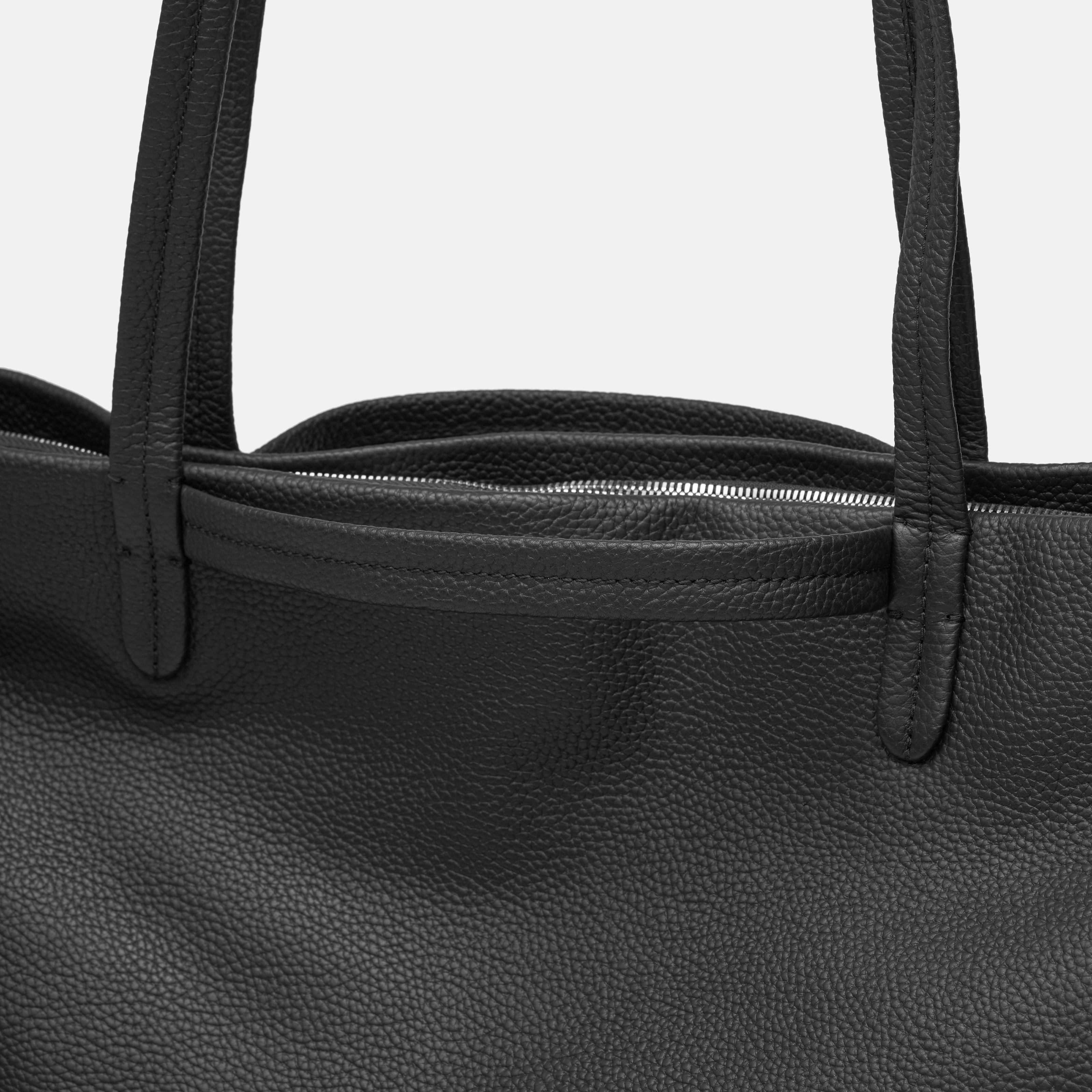 Leather travel tote bag| #color_Jet Black