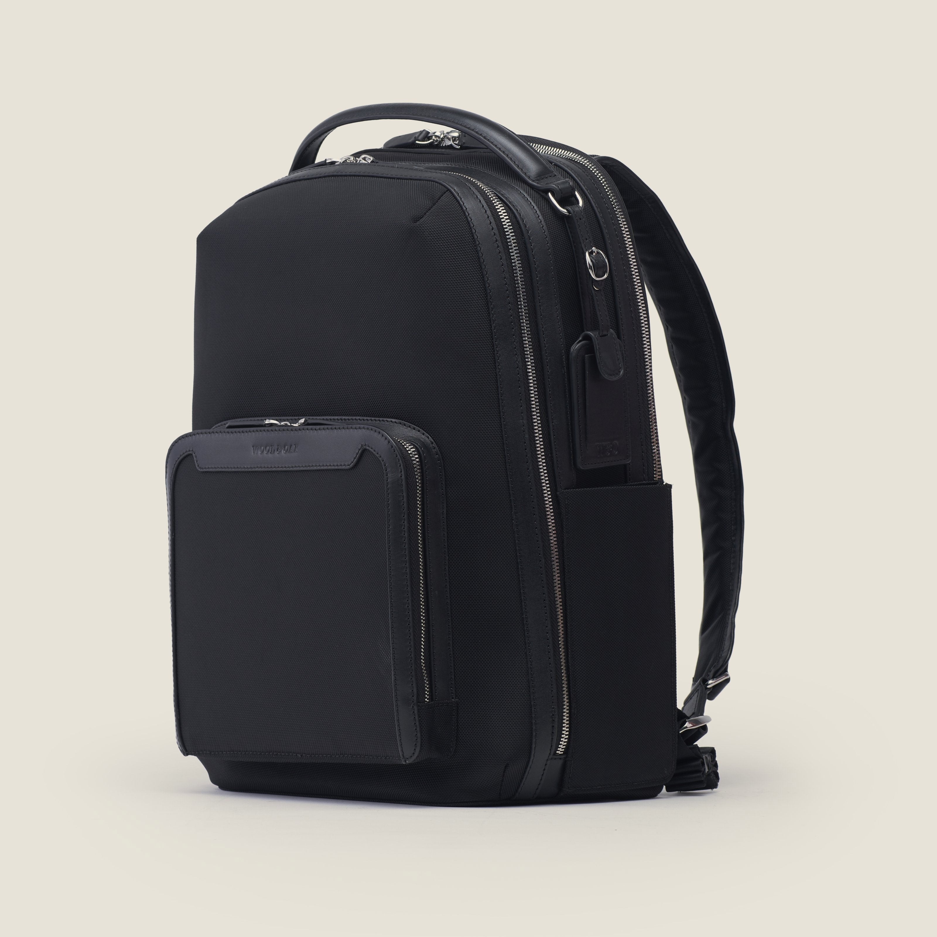 Leather travel backpack| #color_Black Nylon
