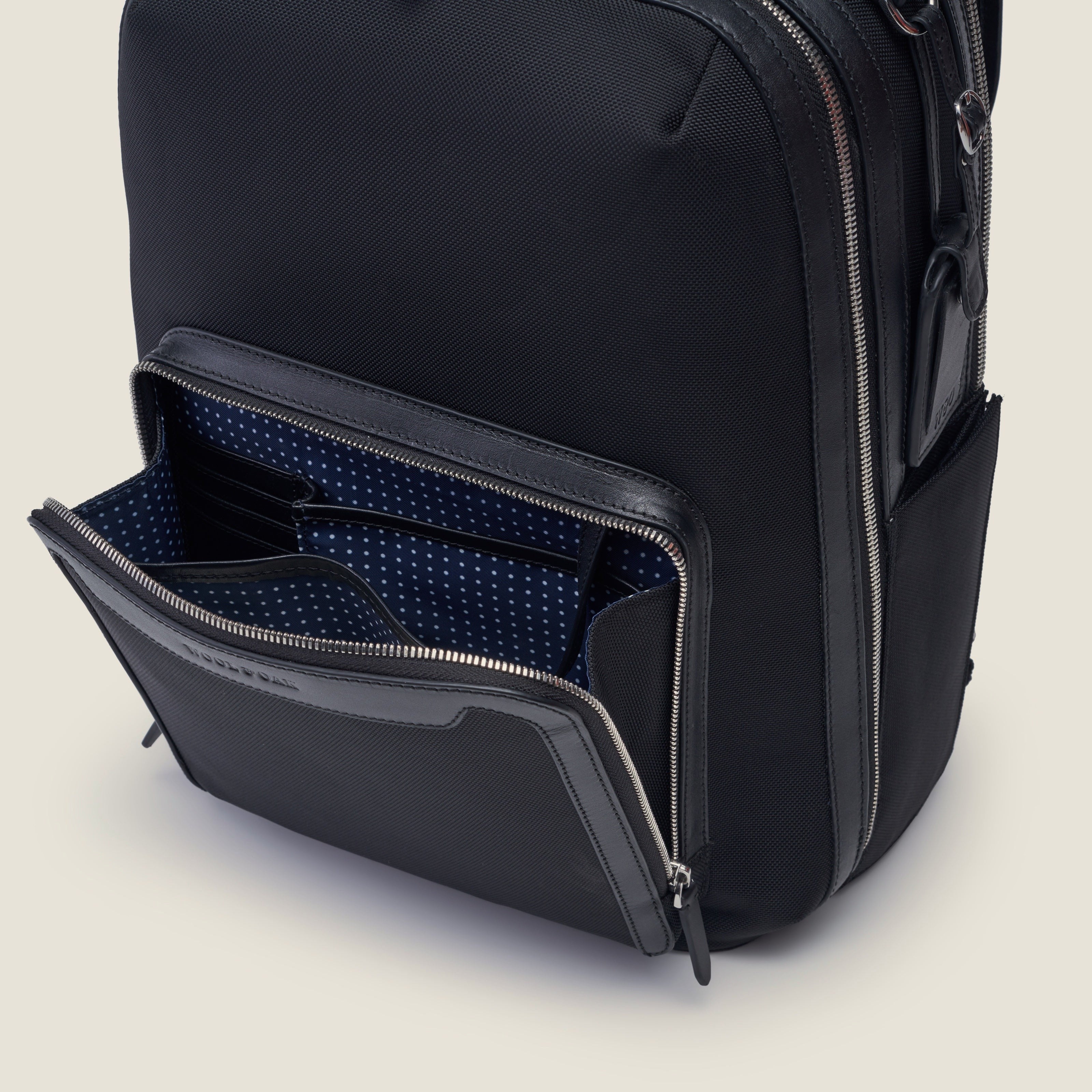 Leather travel backpack| #color_Black Nylon