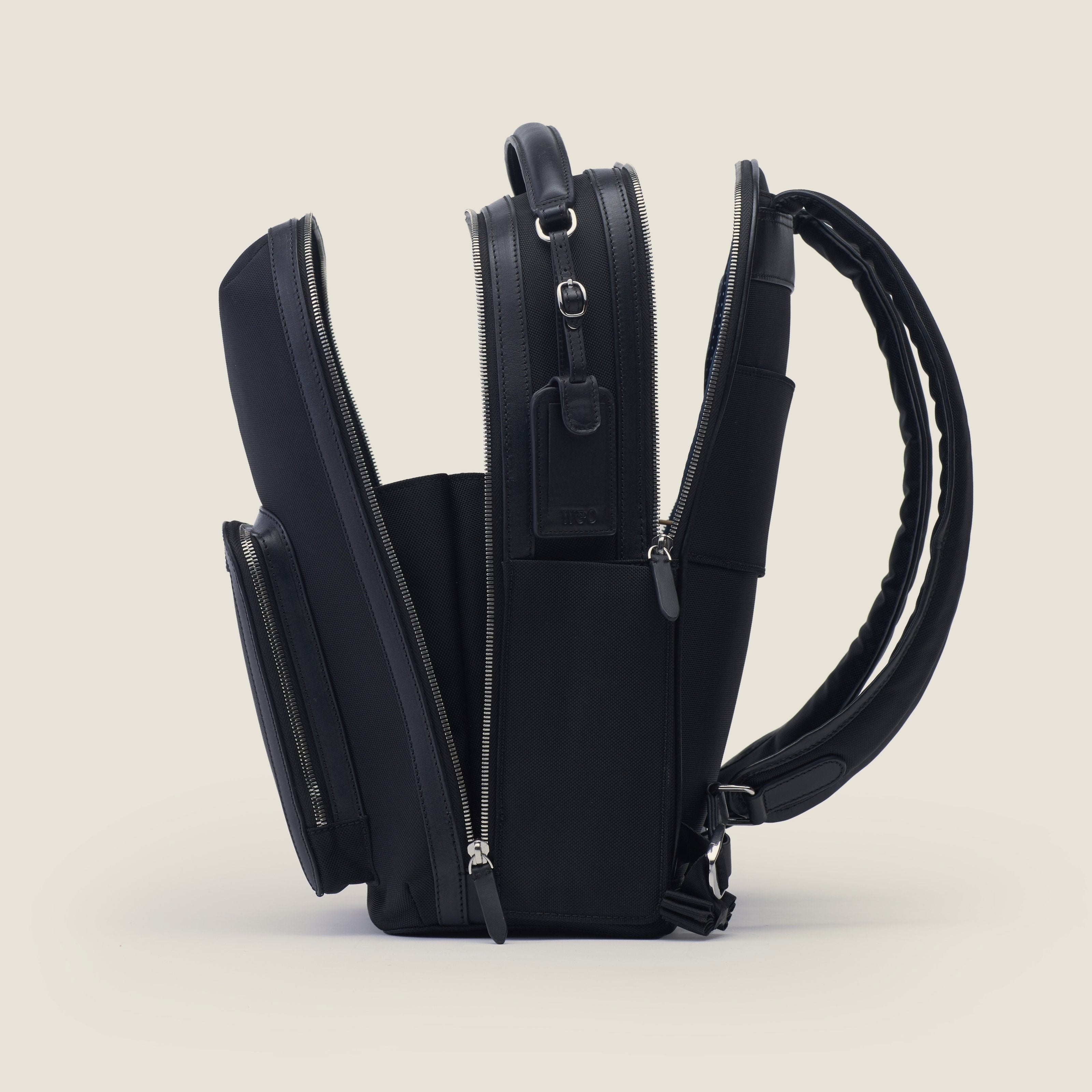 Leather travel backpack| #color_Black Nylon
