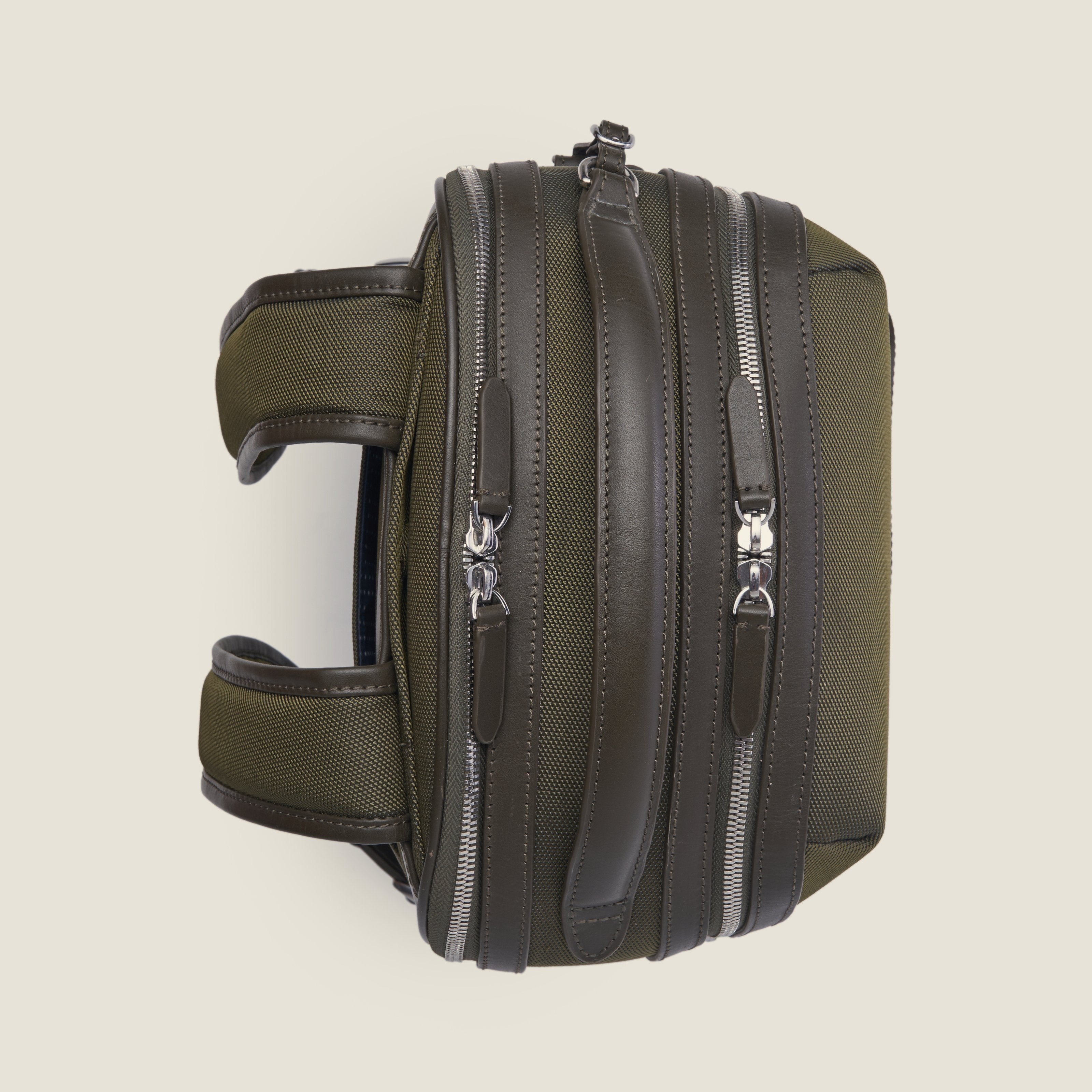 Leather travel backpack| #color_Olive Nylon