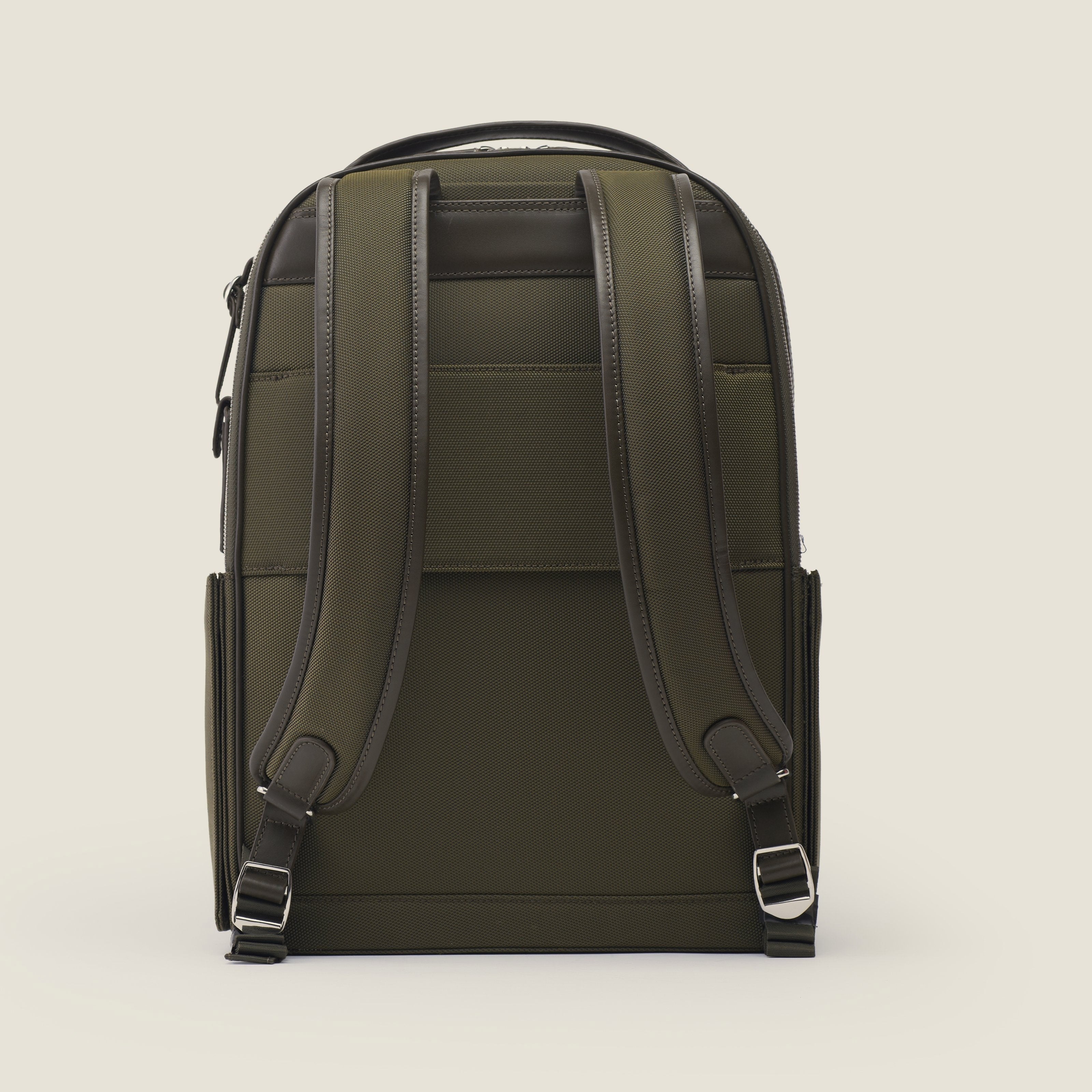 Leather travel backpack| #color_Olive Nylon