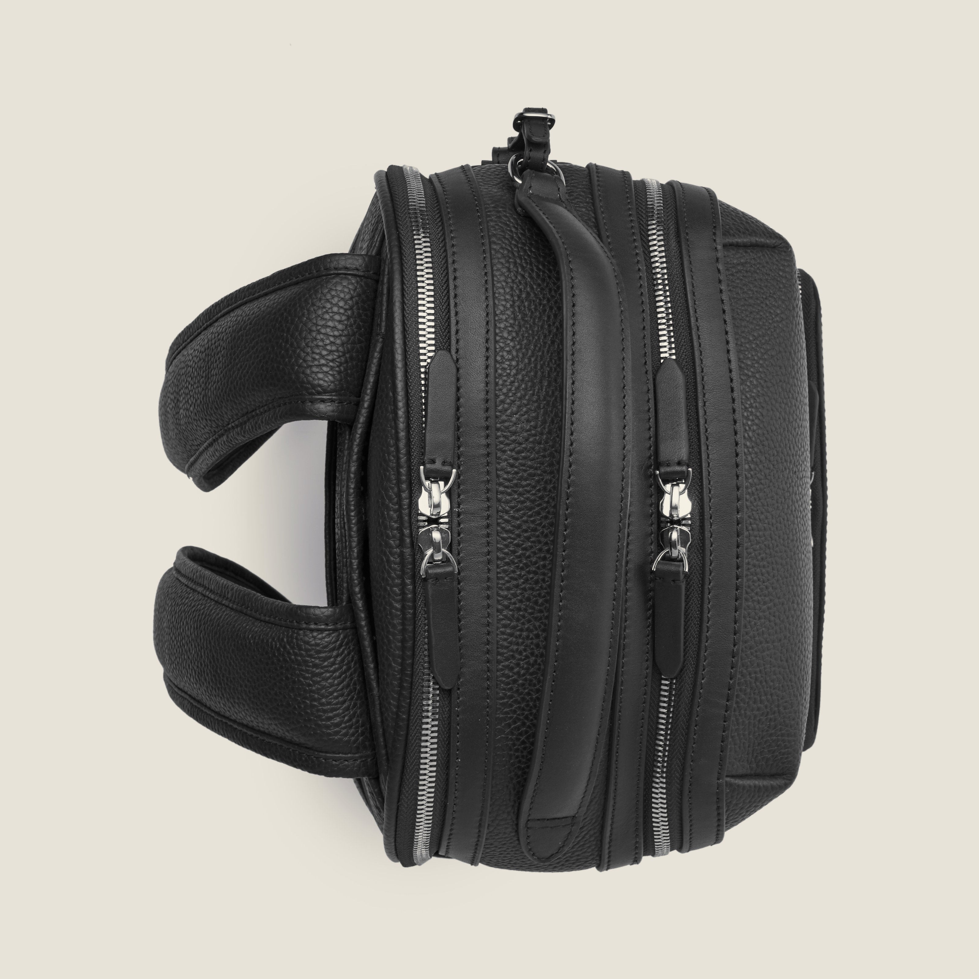 Leather travel backpack| #color_Jet Black