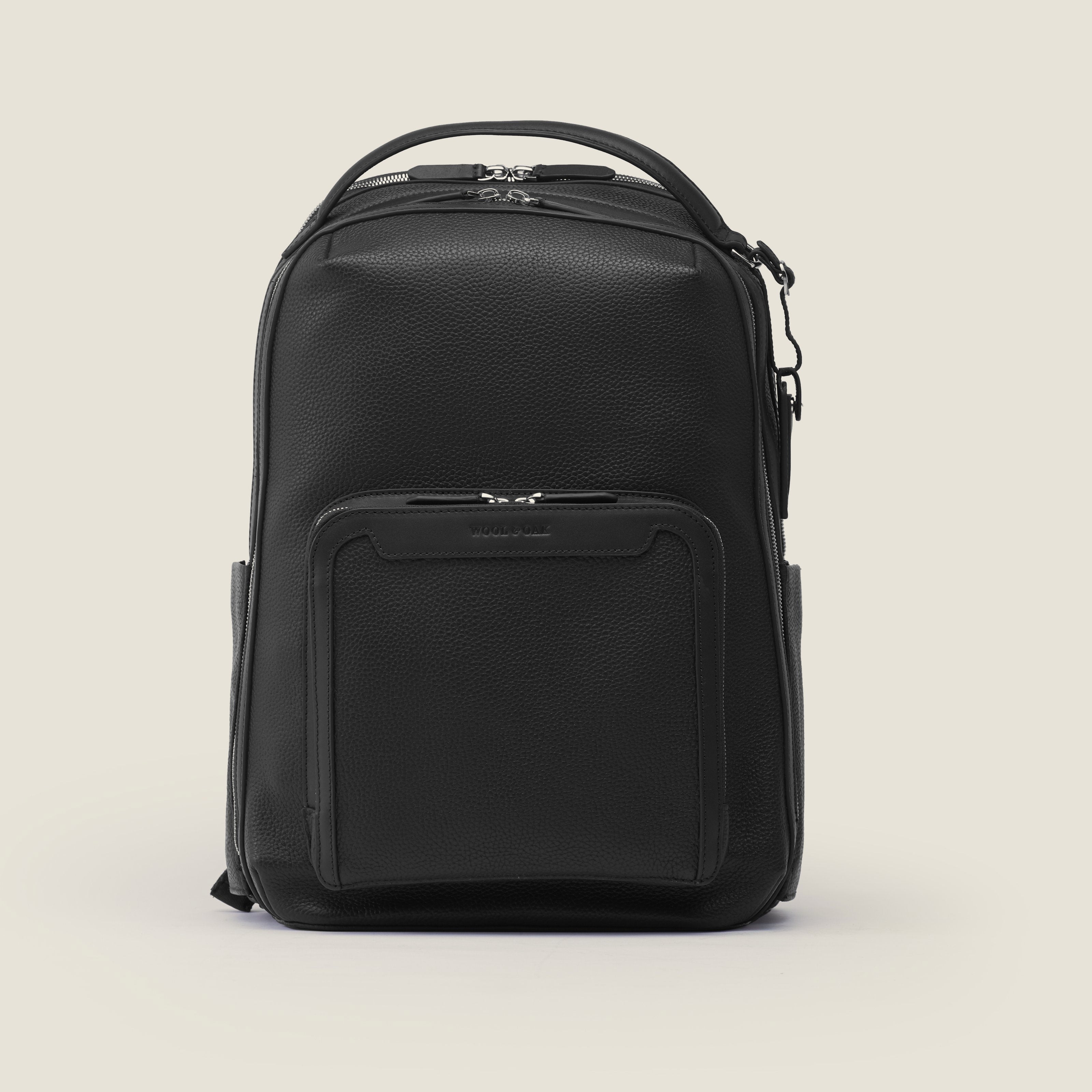 Leather travel backpack| #color_Jet Black - Jet Black