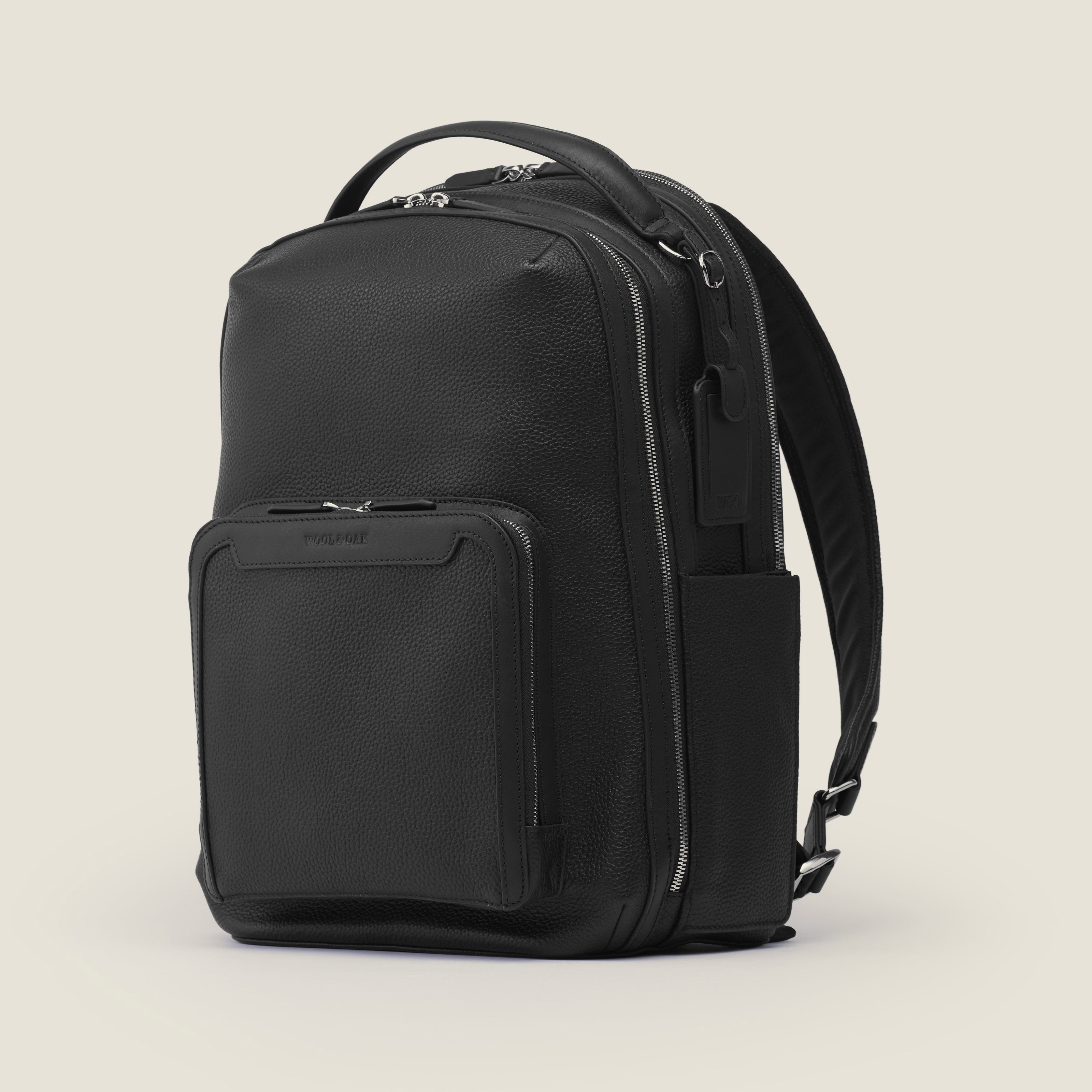 Leather travel backpack| #color_Jet Black