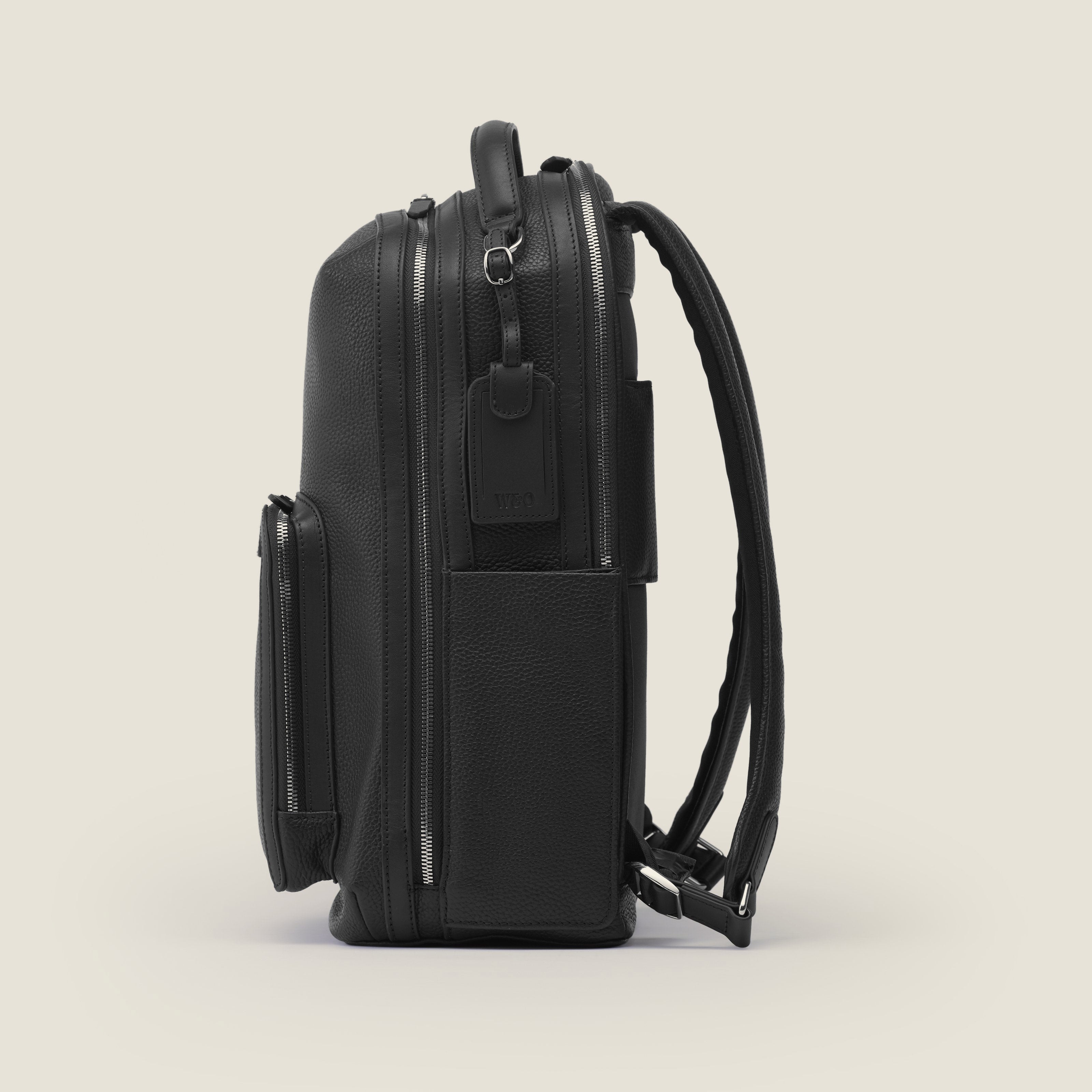 Leather travel backpack| #color_Jet Black