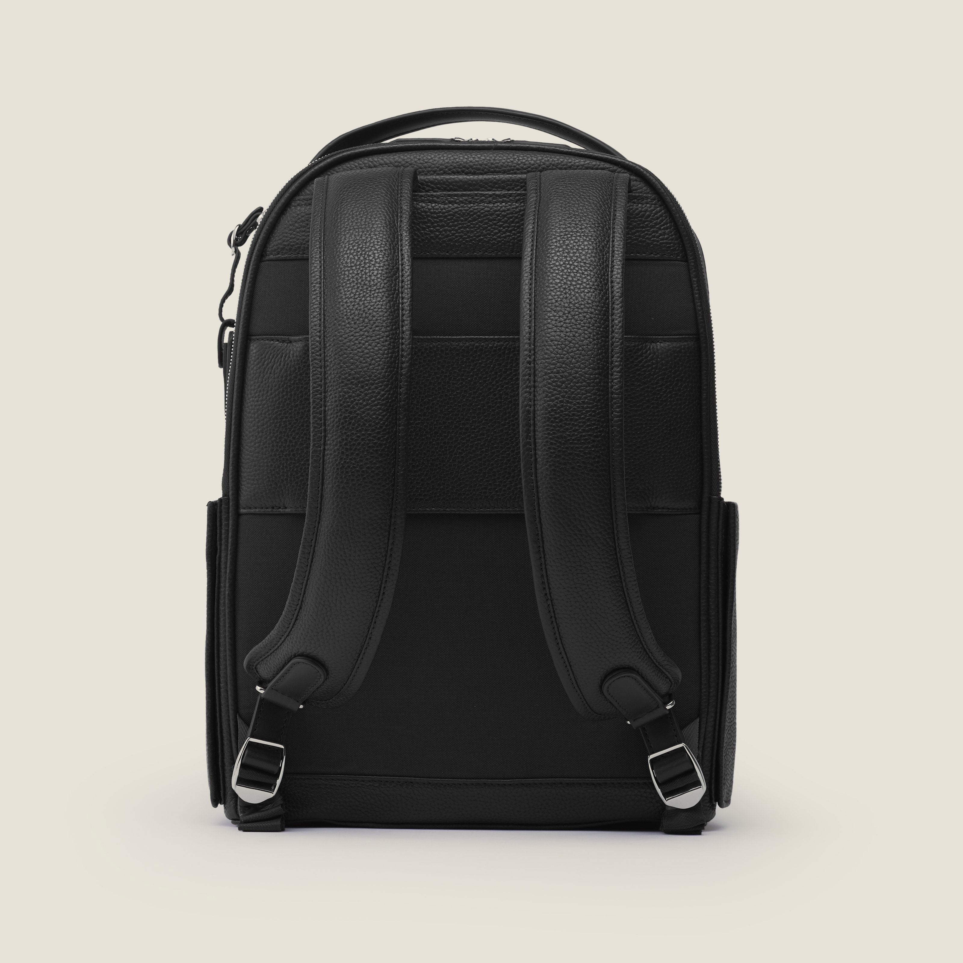 Leather travel backpack| #color_Jet Black